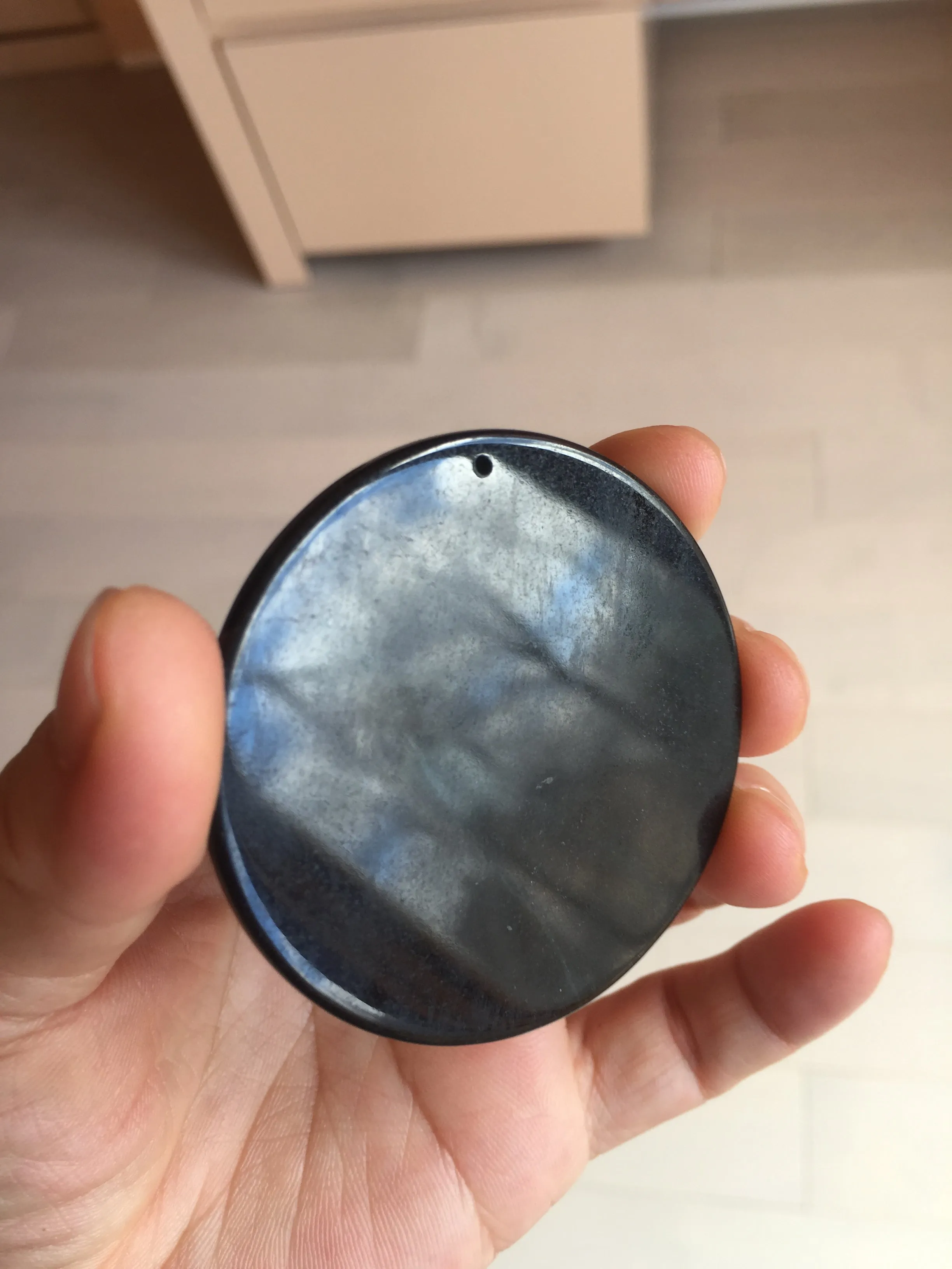 100% natural black jadeite jade(Wuji, 乌鸡)  Guanyin (观音) safe and sound pendant/worry stone/decor BM38