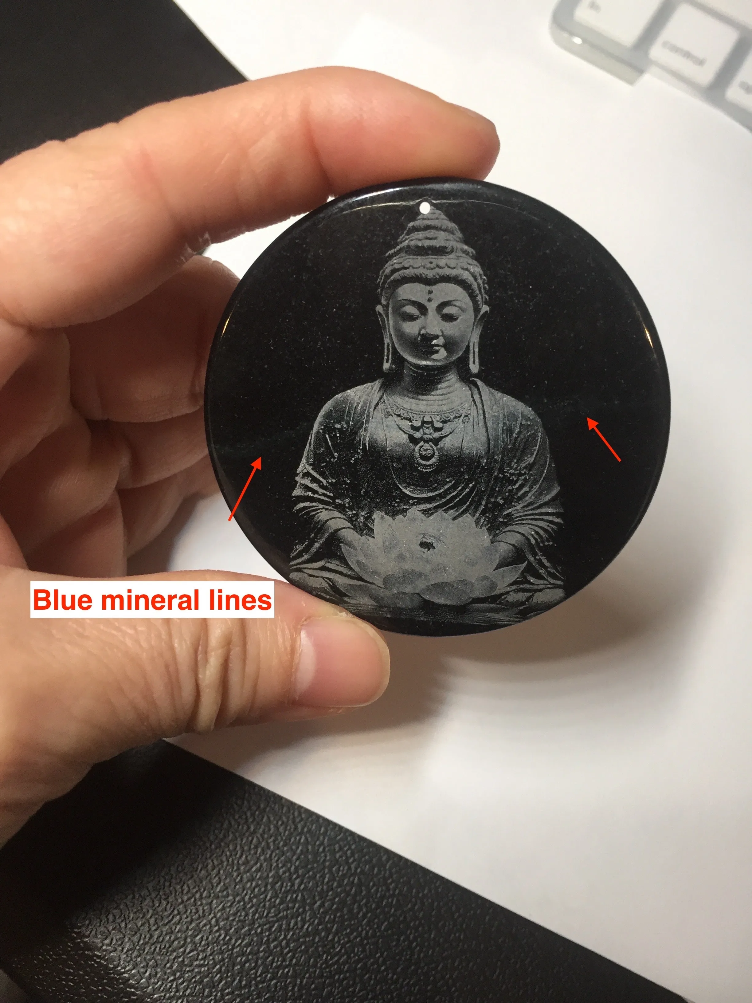 100% natural black jadeite jade(Wuji, 乌鸡)  Guanyin (观音) safe and sound pendant/worry stone/decor BM38