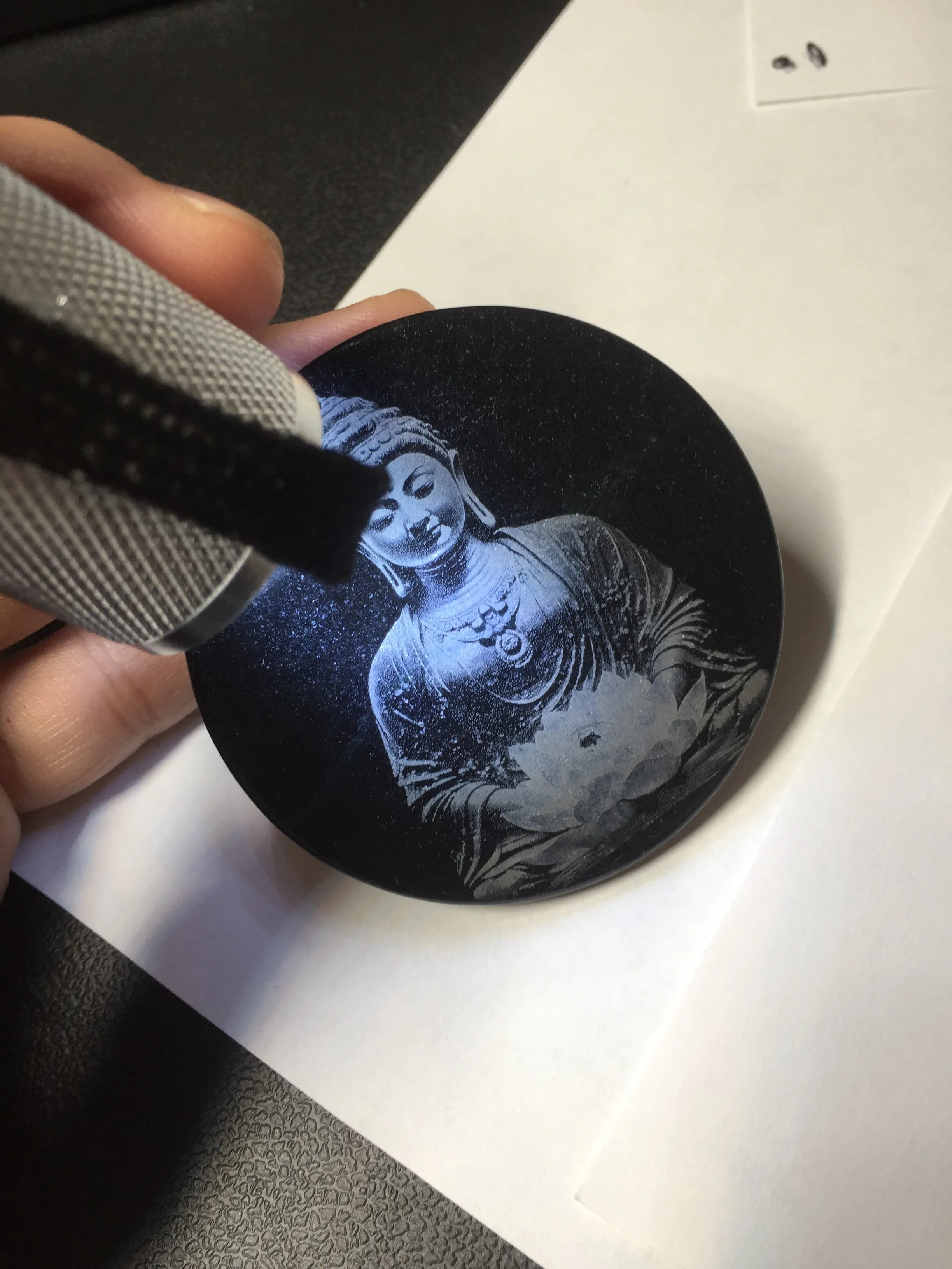100% natural black jadeite jade(Wuji, 乌鸡)  Guanyin (观音) safe and sound pendant/worry stone/decor BM38