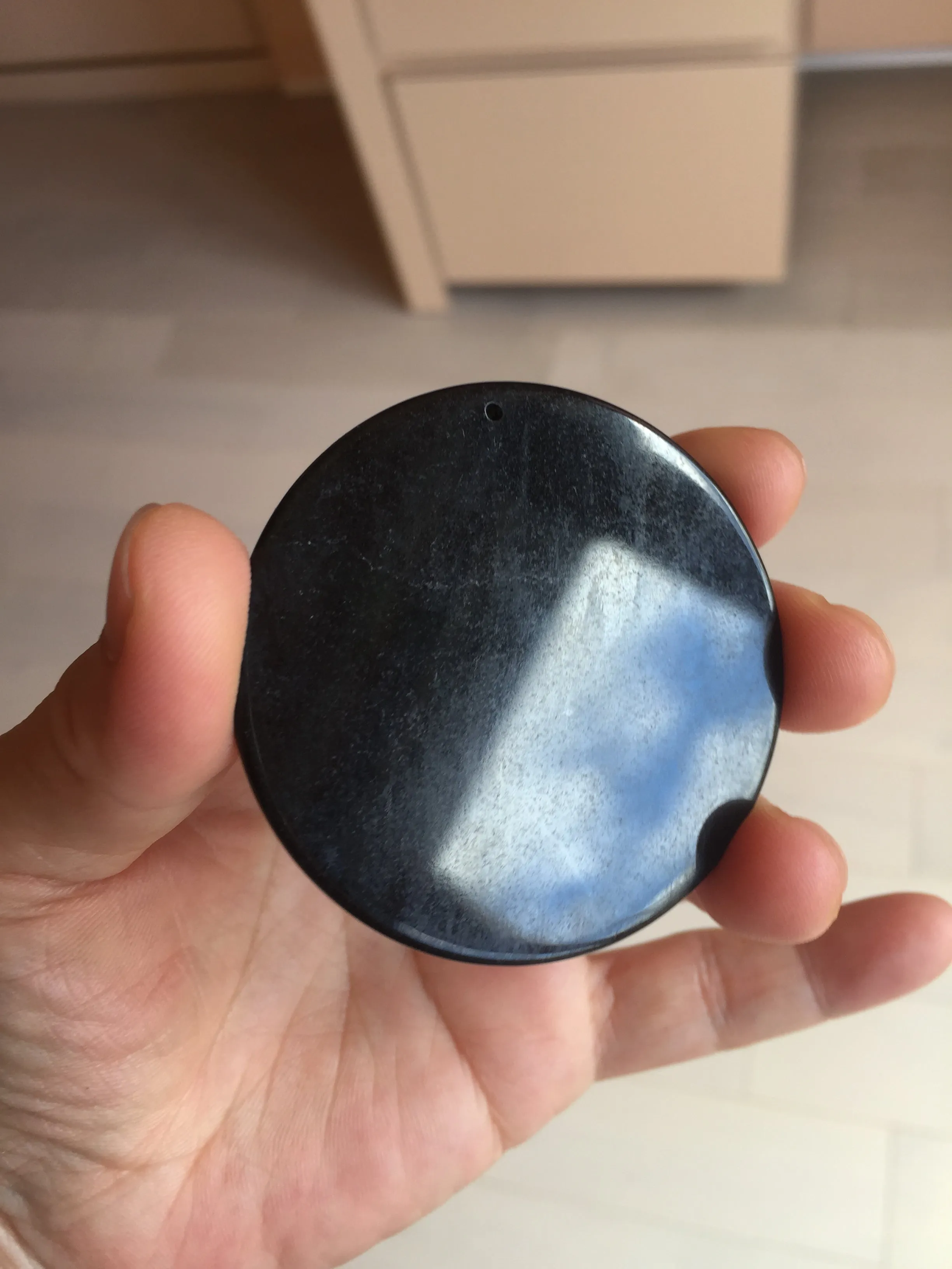 100% natural black jadeite jade(Wuji, 乌鸡)  Guanyin (观音) safe and sound pendant/worry stone/decor BM38