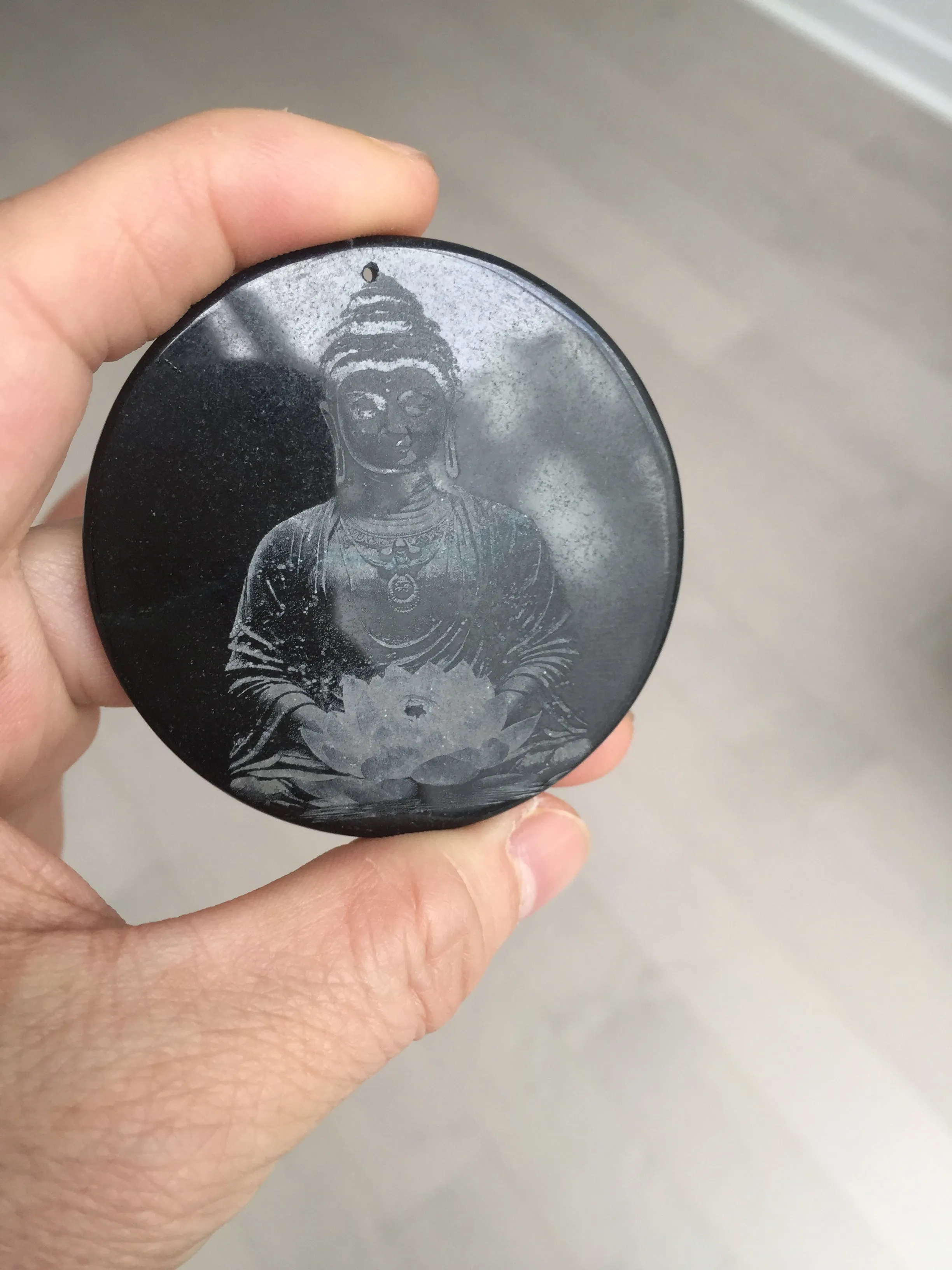 100% natural black jadeite jade(Wuji, 乌鸡)  Guanyin (观音) safe and sound pendant/worry stone/decor BM38