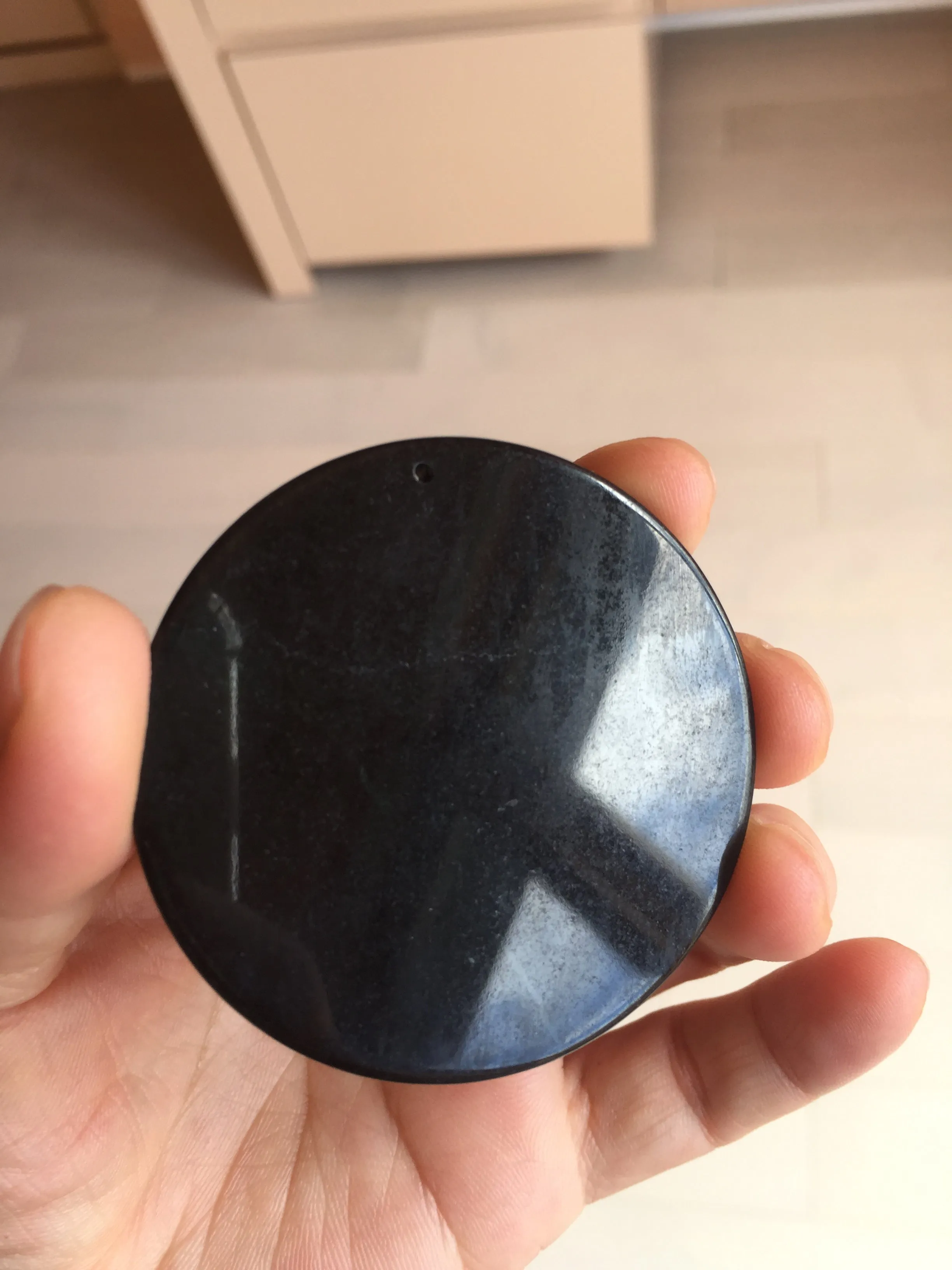 100% natural black jadeite jade(Wuji, 乌鸡)  Guanyin (观音) safe and sound pendant/worry stone/decor BM38
