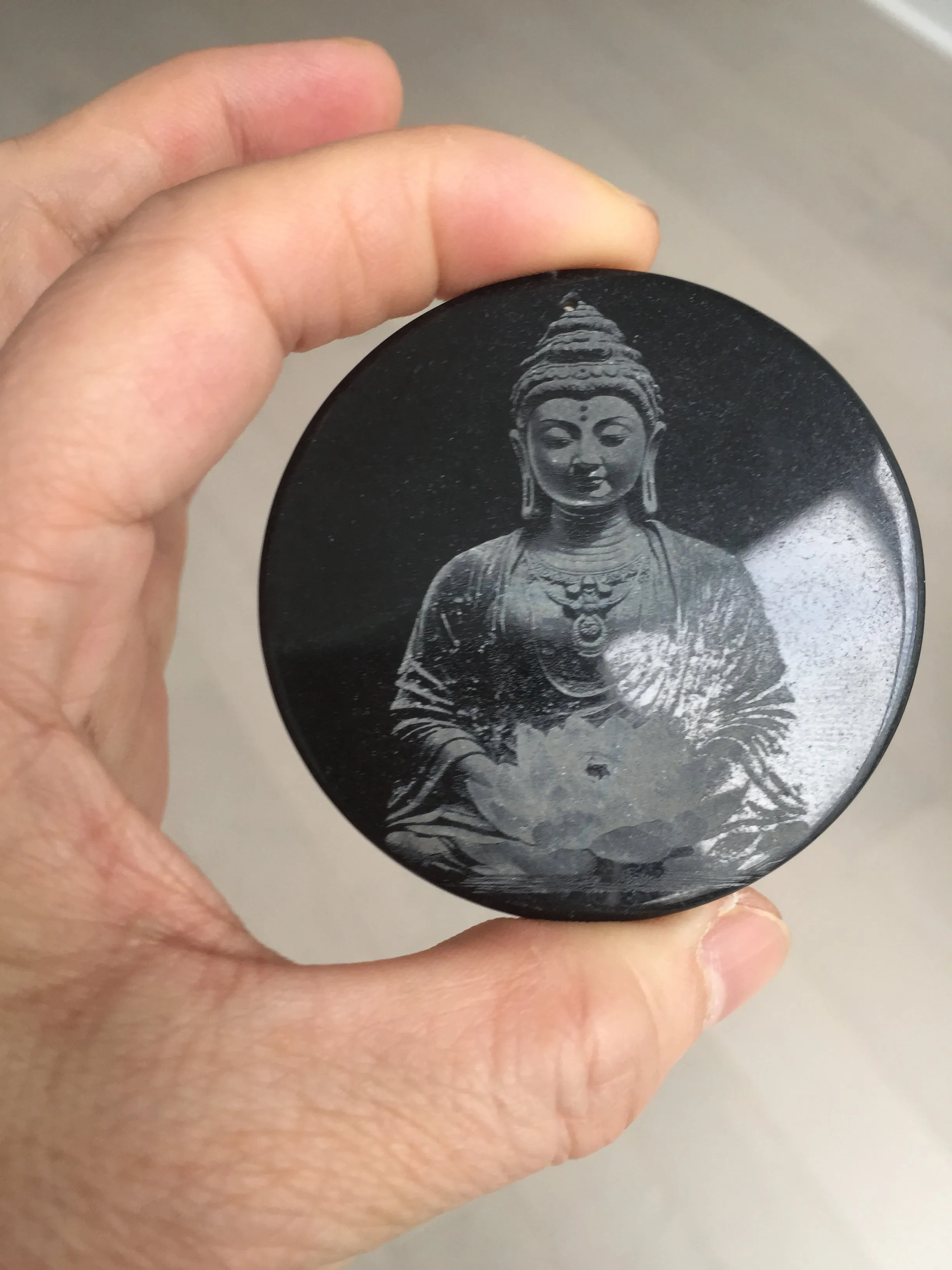 100% natural black jadeite jade(Wuji, 乌鸡)  Guanyin (观音) safe and sound pendant/worry stone/decor BM38