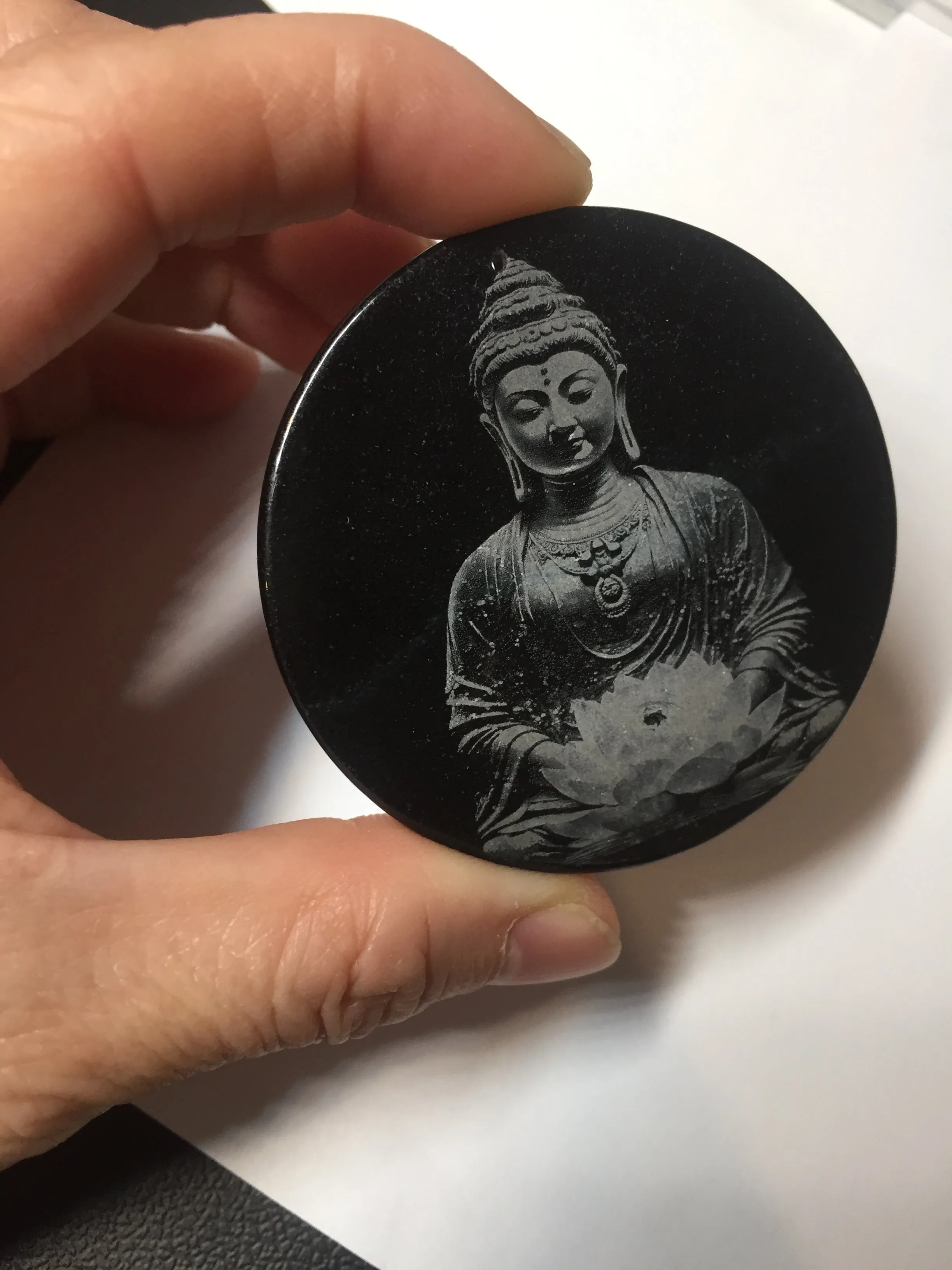 100% natural black jadeite jade(Wuji, 乌鸡)  Guanyin (观音) safe and sound pendant/worry stone/decor BM38