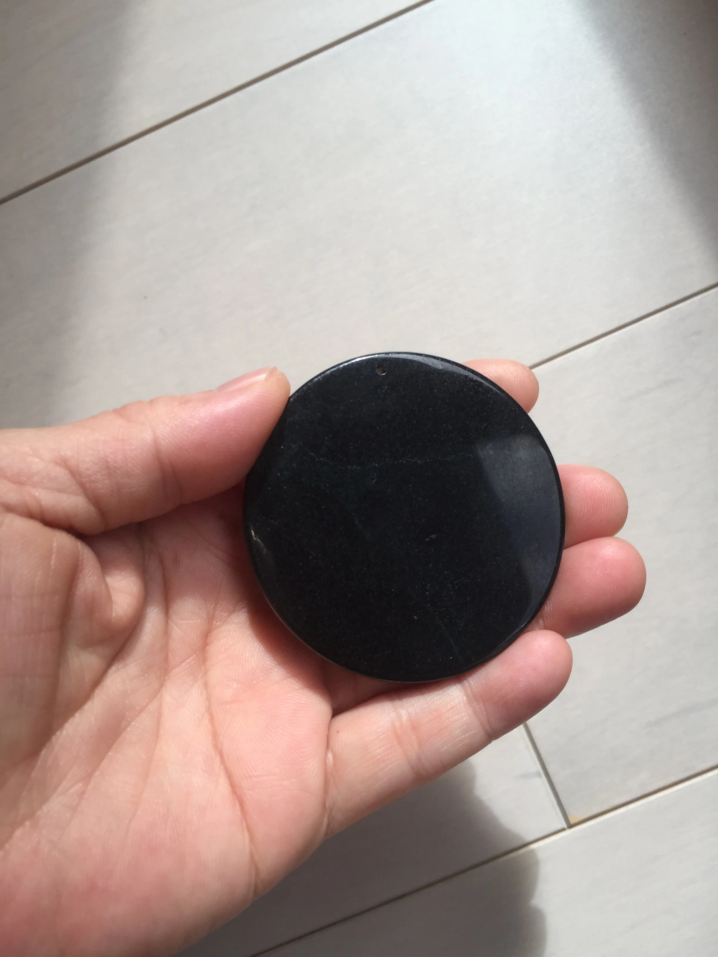 100% natural black jadeite jade(Wuji, 乌鸡)  Guanyin (观音) safe and sound pendant/worry stone/decor BM38