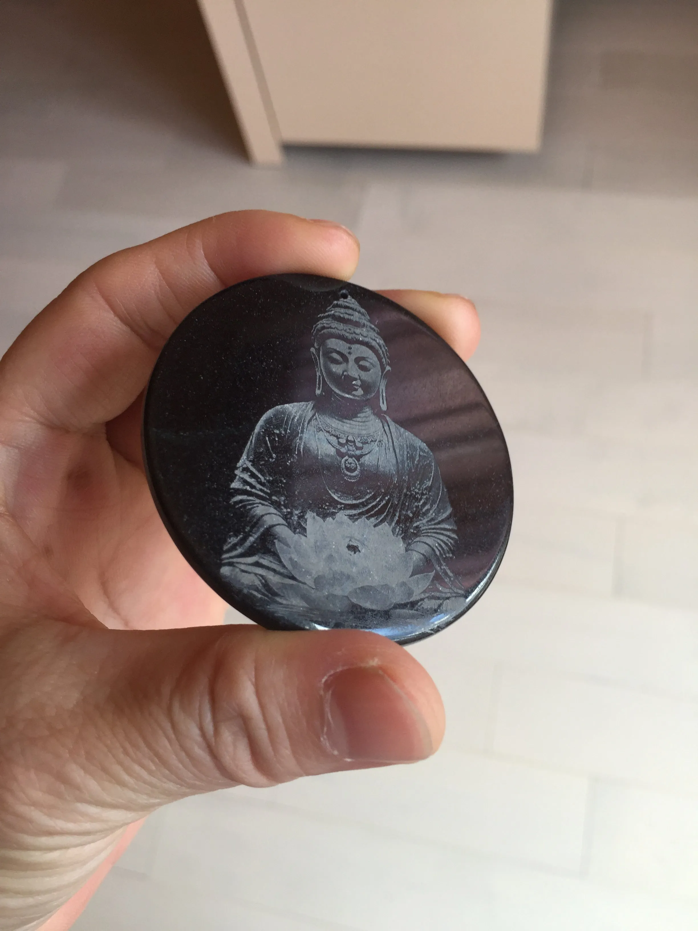 100% natural black jadeite jade(Wuji, 乌鸡)  Guanyin (观音) safe and sound pendant/worry stone/decor BM38