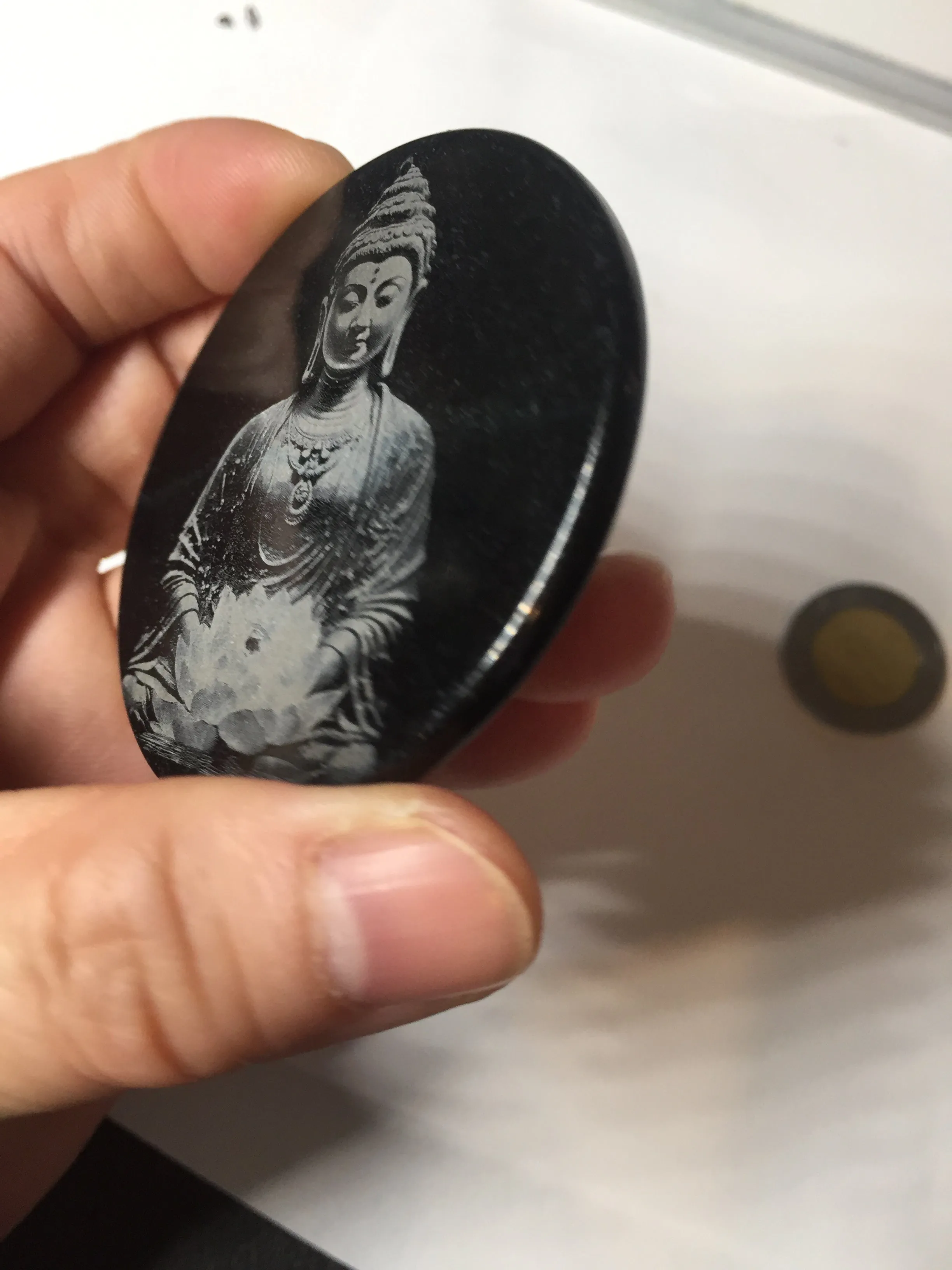 100% natural black jadeite jade(Wuji, 乌鸡)  Guanyin (观音) safe and sound pendant/worry stone/decor BM38