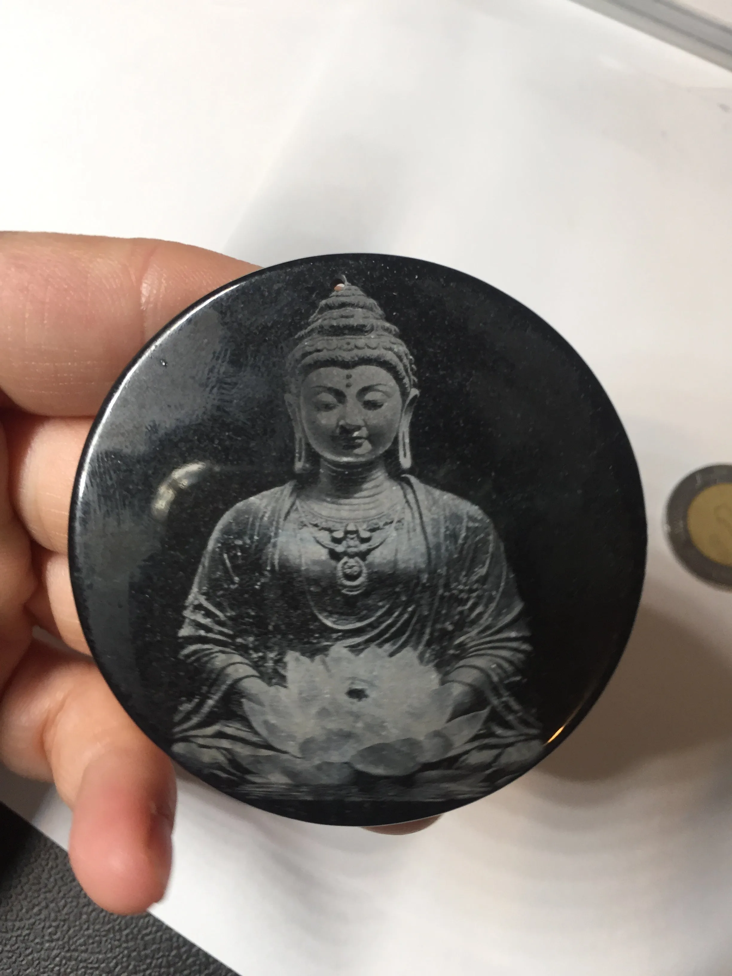 100% natural black jadeite jade(Wuji, 乌鸡)  Guanyin (观音) safe and sound pendant/worry stone/decor BM38
