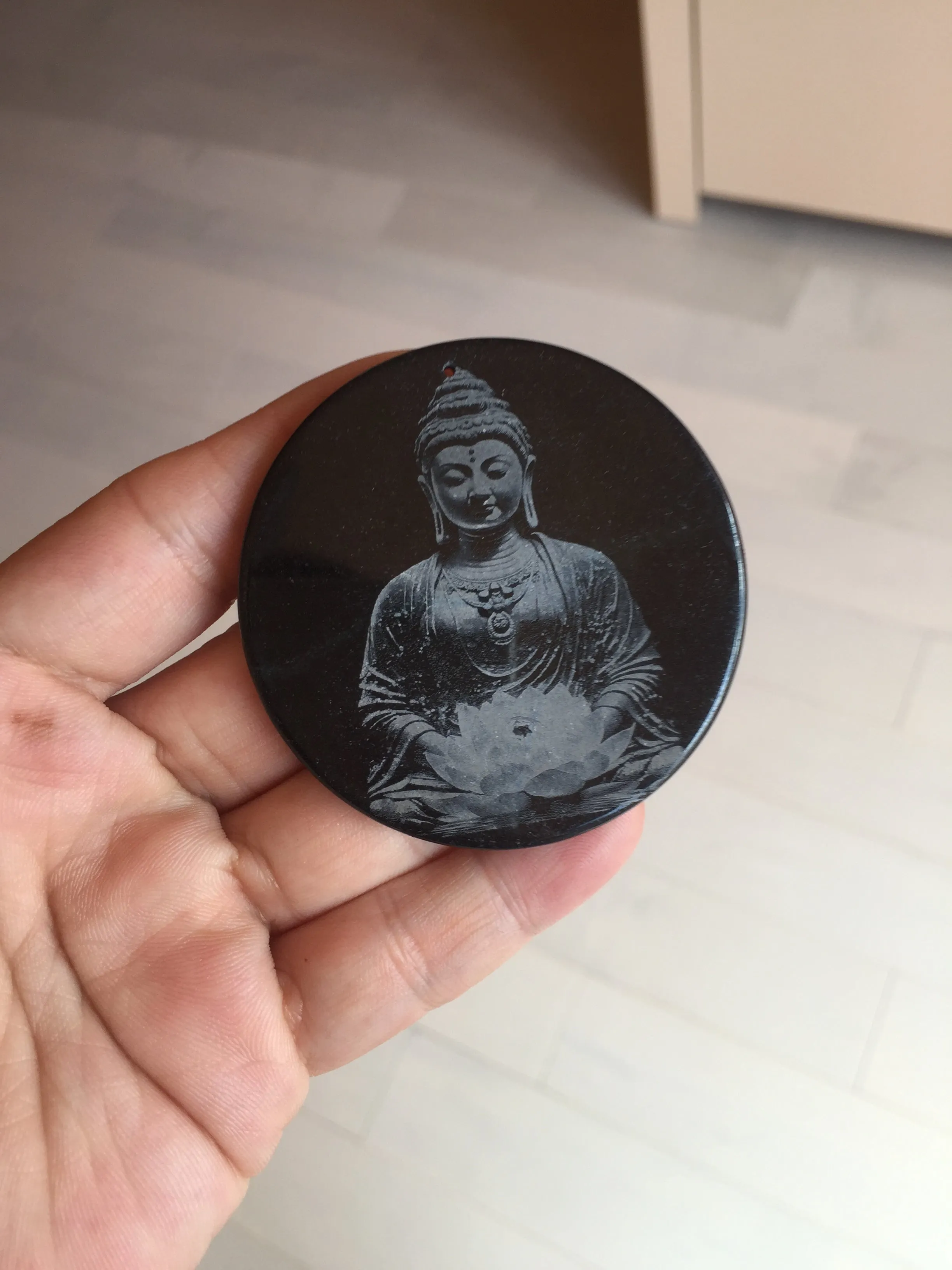 100% natural black jadeite jade(Wuji, 乌鸡)  Guanyin (观音) safe and sound pendant/worry stone/decor BM38