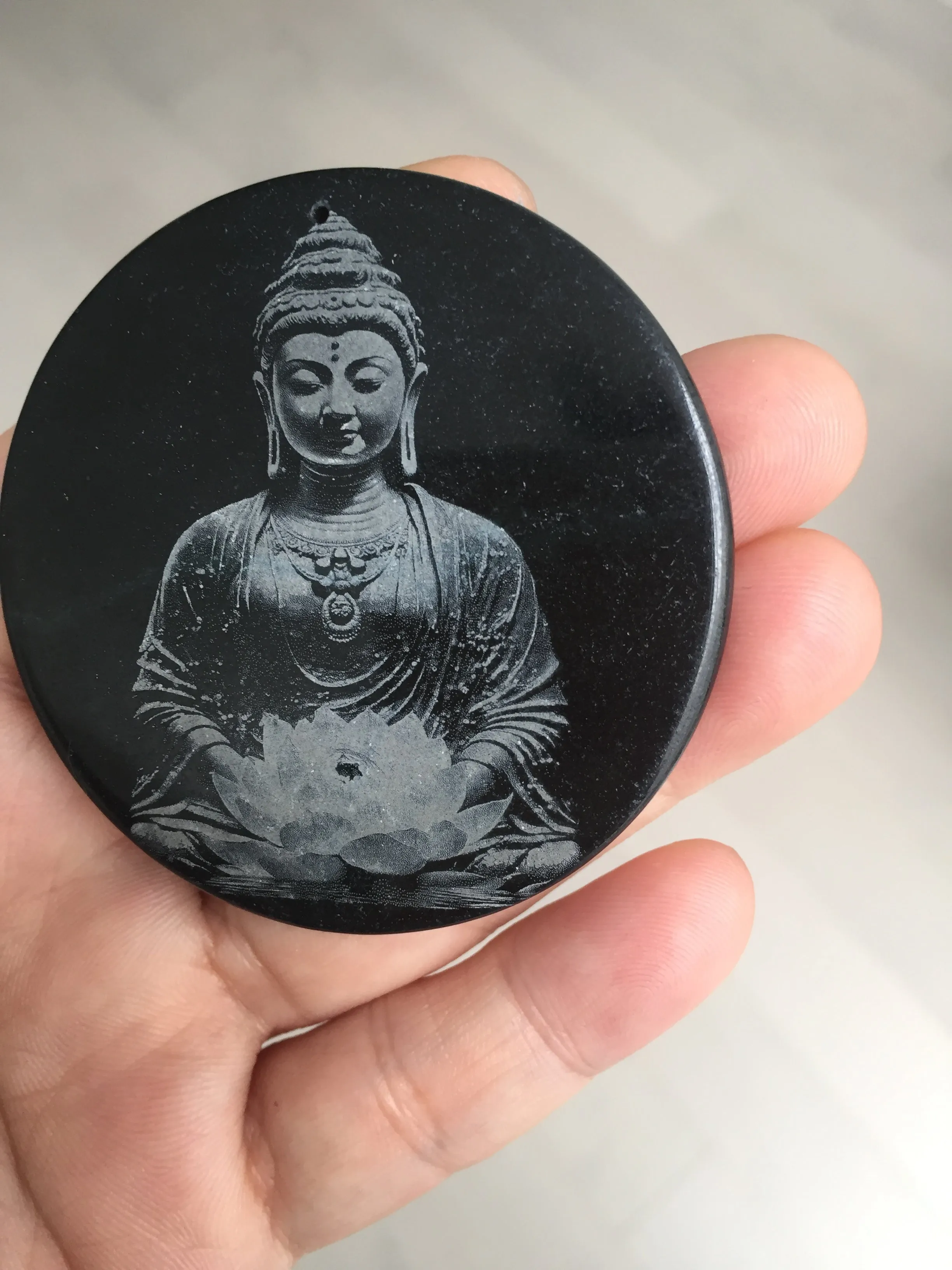 100% natural black jadeite jade(Wuji, 乌鸡)  Guanyin (观音) safe and sound pendant/worry stone/decor BM38