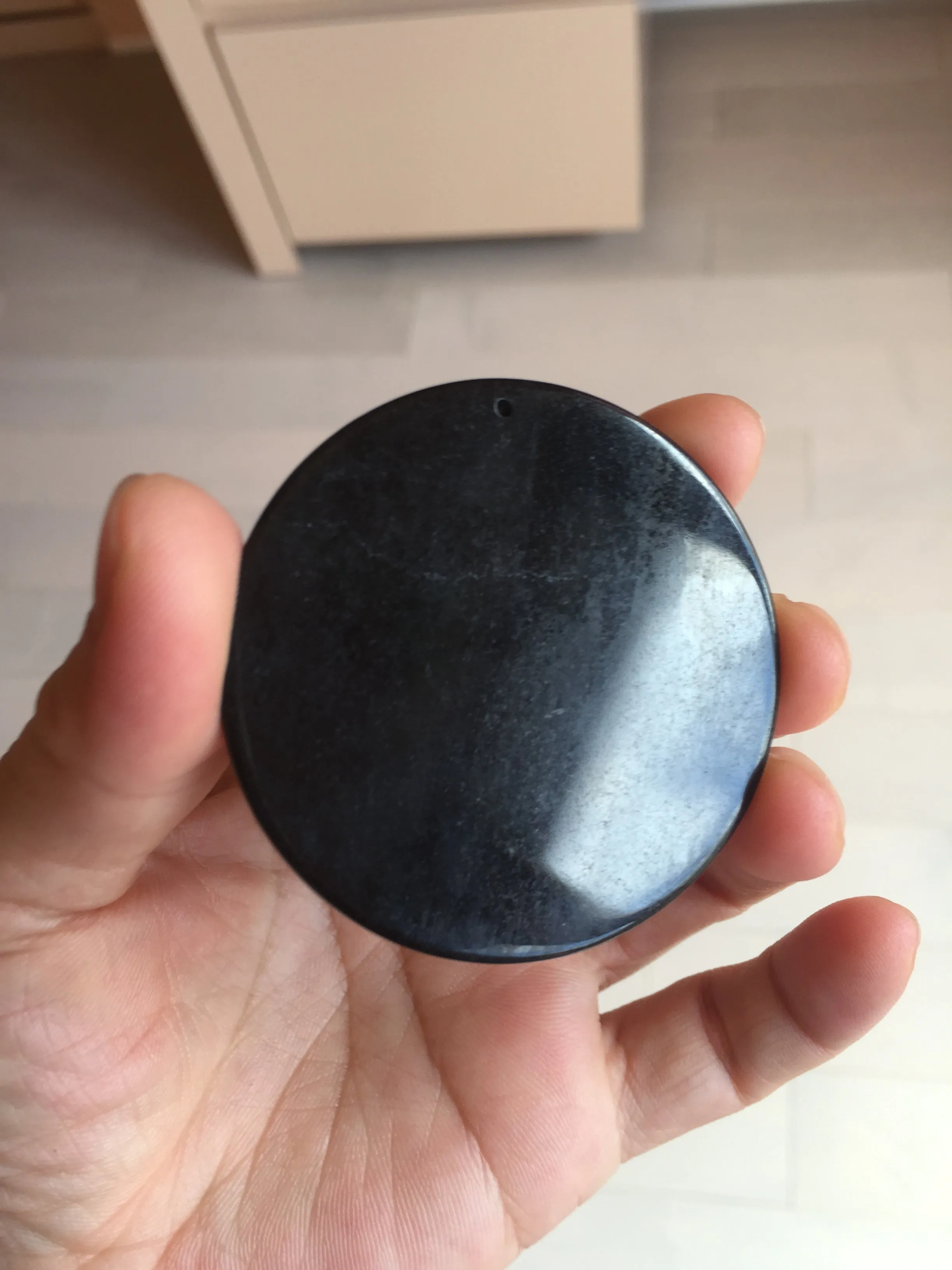 100% natural black jadeite jade(Wuji, 乌鸡)  Guanyin (观音) safe and sound pendant/worry stone/decor BM38