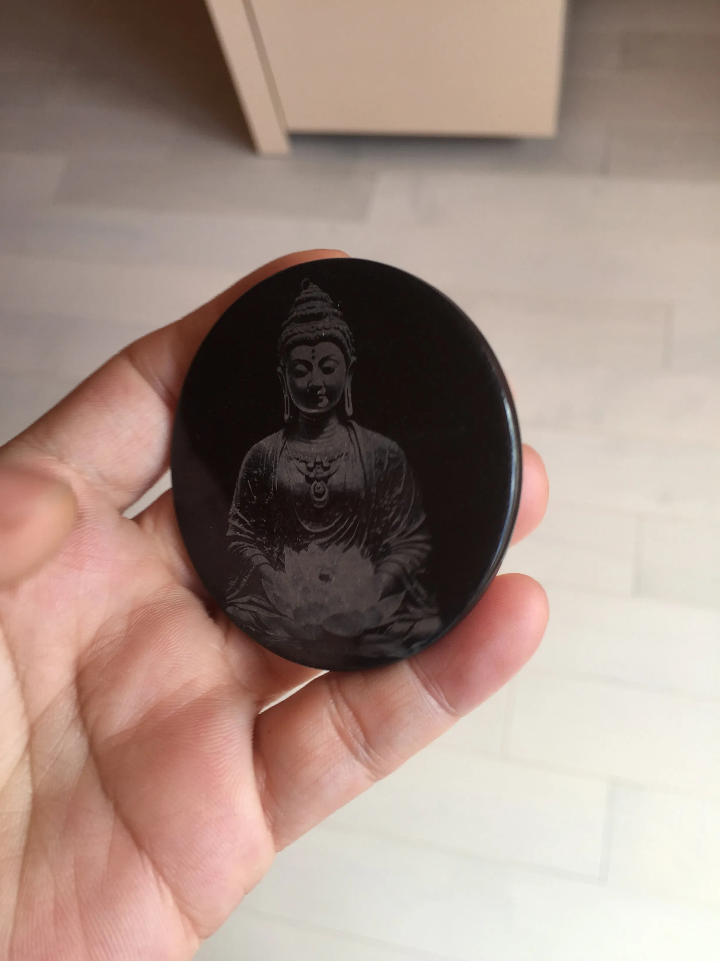 100% natural black jadeite jade(Wuji, 乌鸡)  Guanyin (观音) safe and sound pendant/worry stone/decor BM38