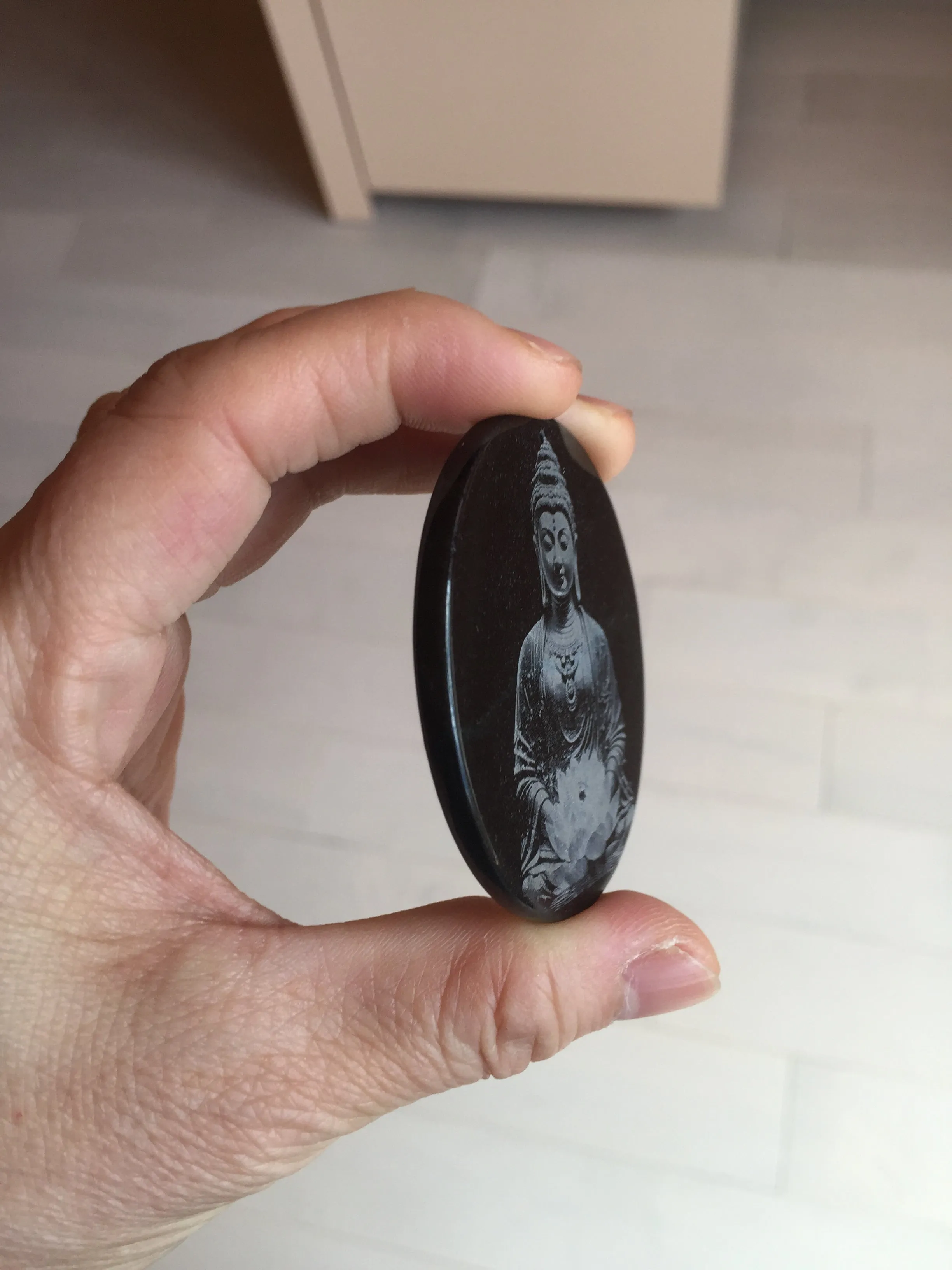 100% natural black jadeite jade(Wuji, 乌鸡)  Guanyin (观音) safe and sound pendant/worry stone/decor BM38
