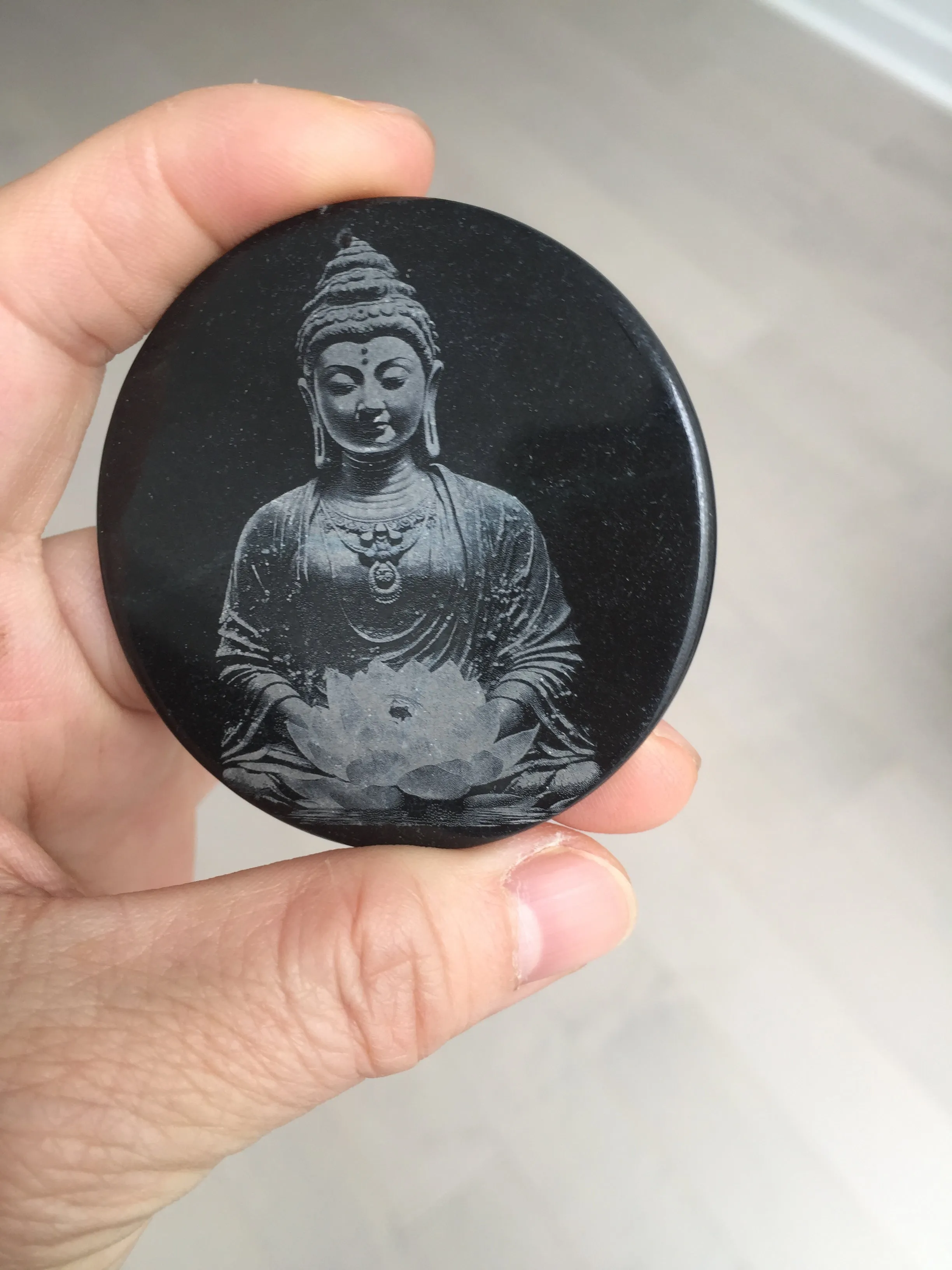 100% natural black jadeite jade(Wuji, 乌鸡)  Guanyin (观音) safe and sound pendant/worry stone/decor BM38