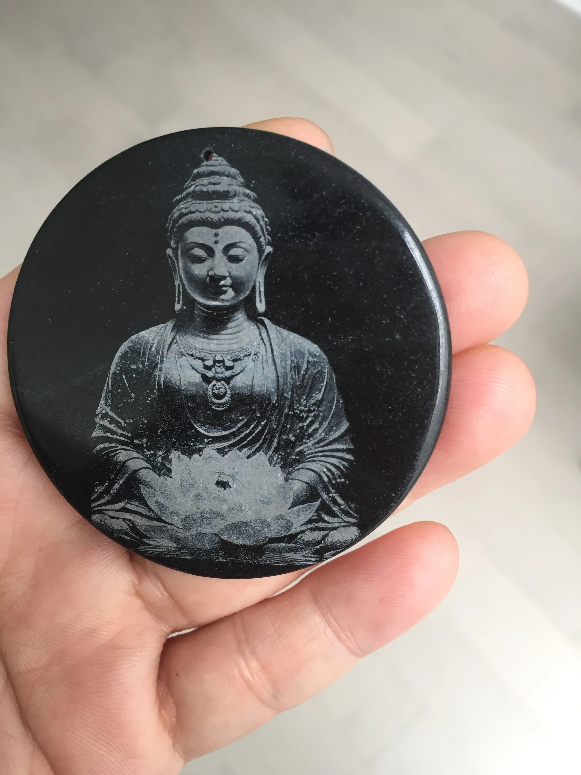 100% natural black jadeite jade(Wuji, 乌鸡)  Guanyin (观音) safe and sound pendant/worry stone/decor BM38