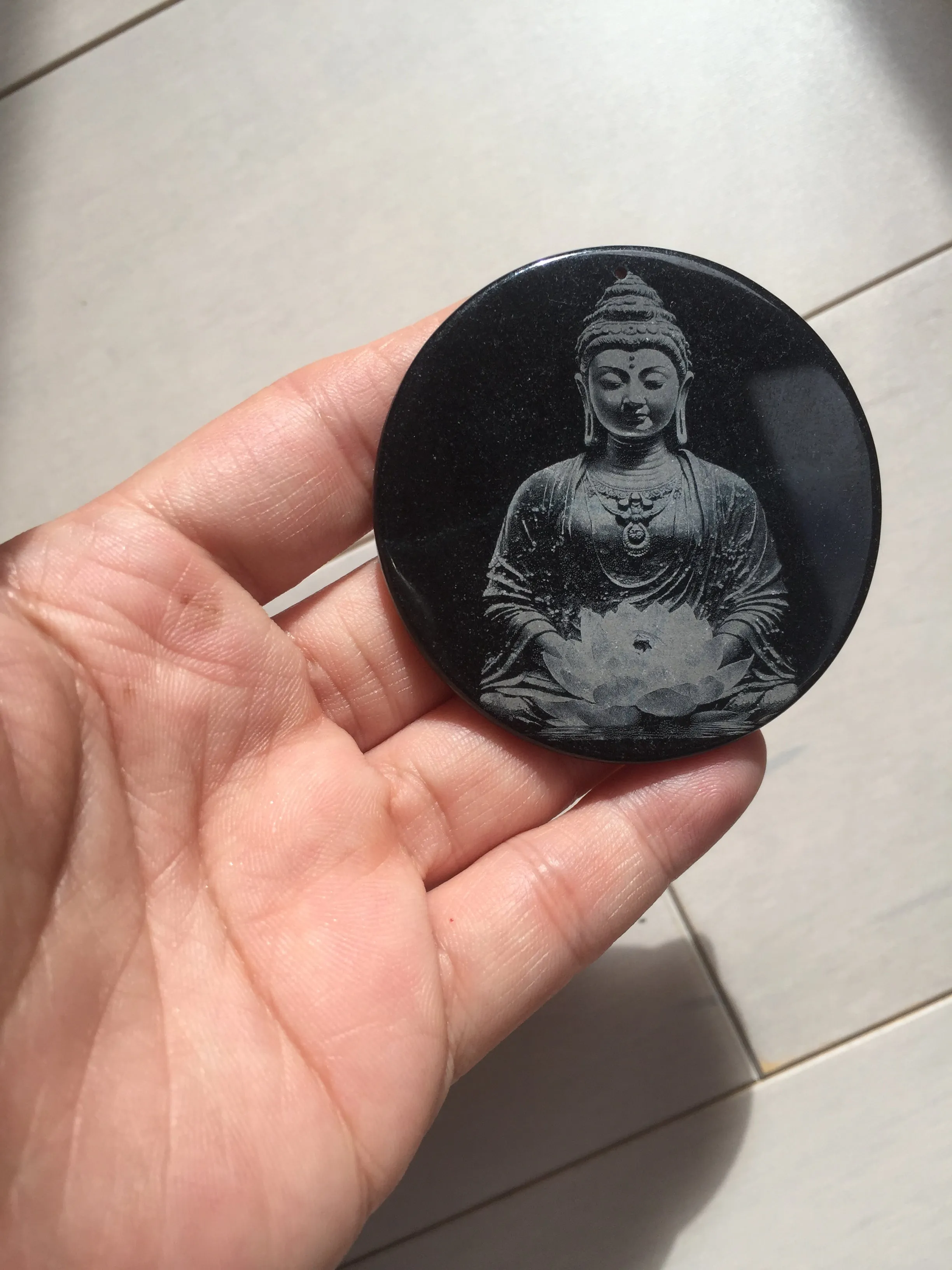 100% natural black jadeite jade(Wuji, 乌鸡)  Guanyin (观音) safe and sound pendant/worry stone/decor BM38