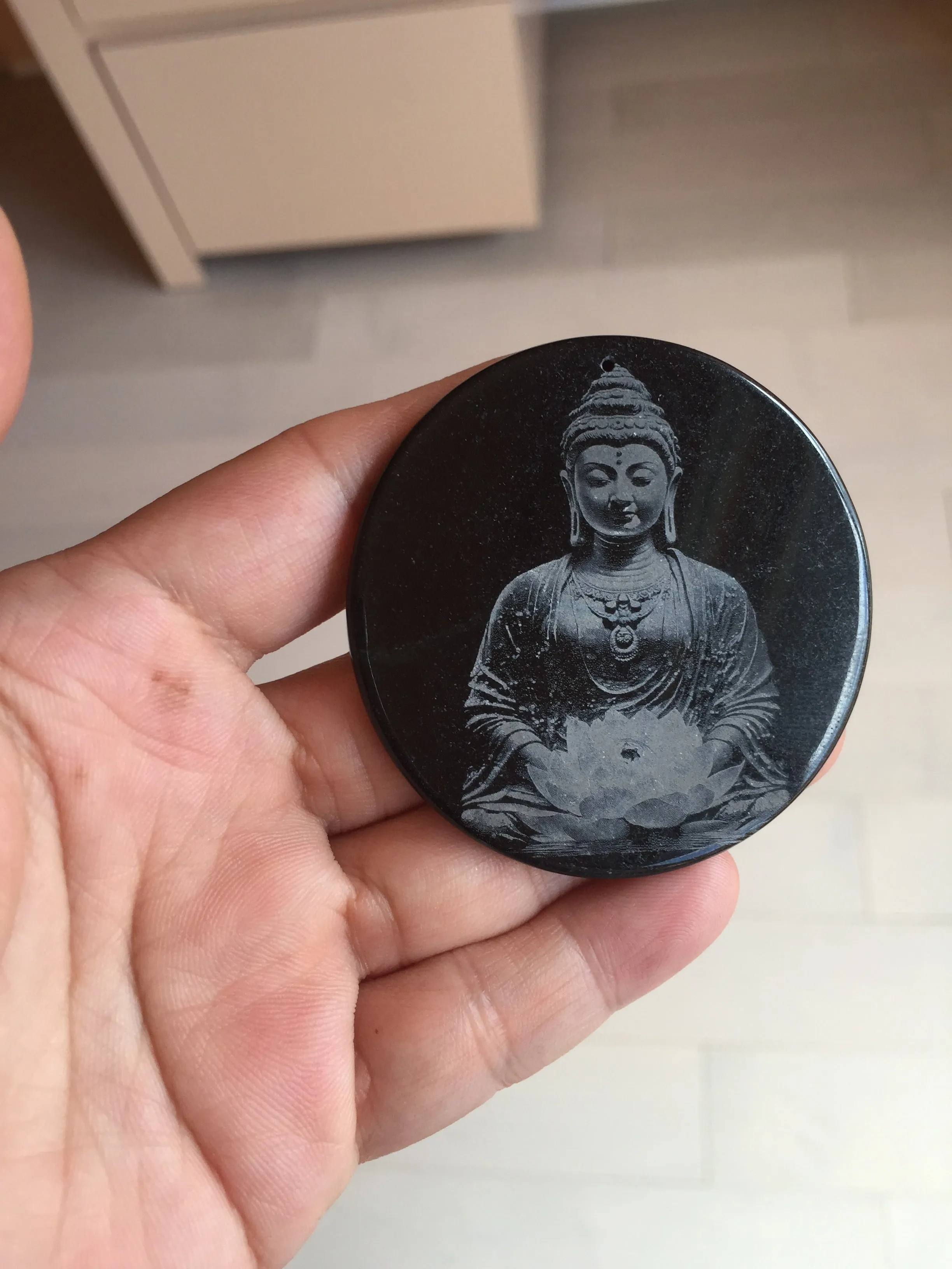 100% natural black jadeite jade(Wuji, 乌鸡)  Guanyin (观音) safe and sound pendant/worry stone/decor BM38