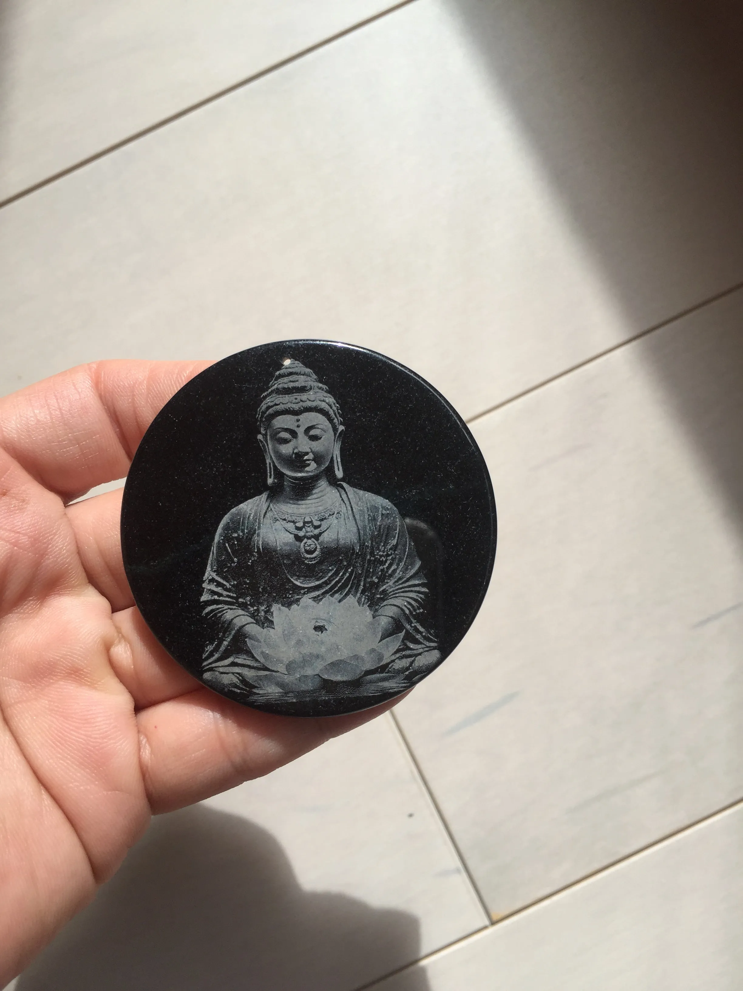 100% natural black jadeite jade(Wuji, 乌鸡)  Guanyin (观音) safe and sound pendant/worry stone/decor BM38