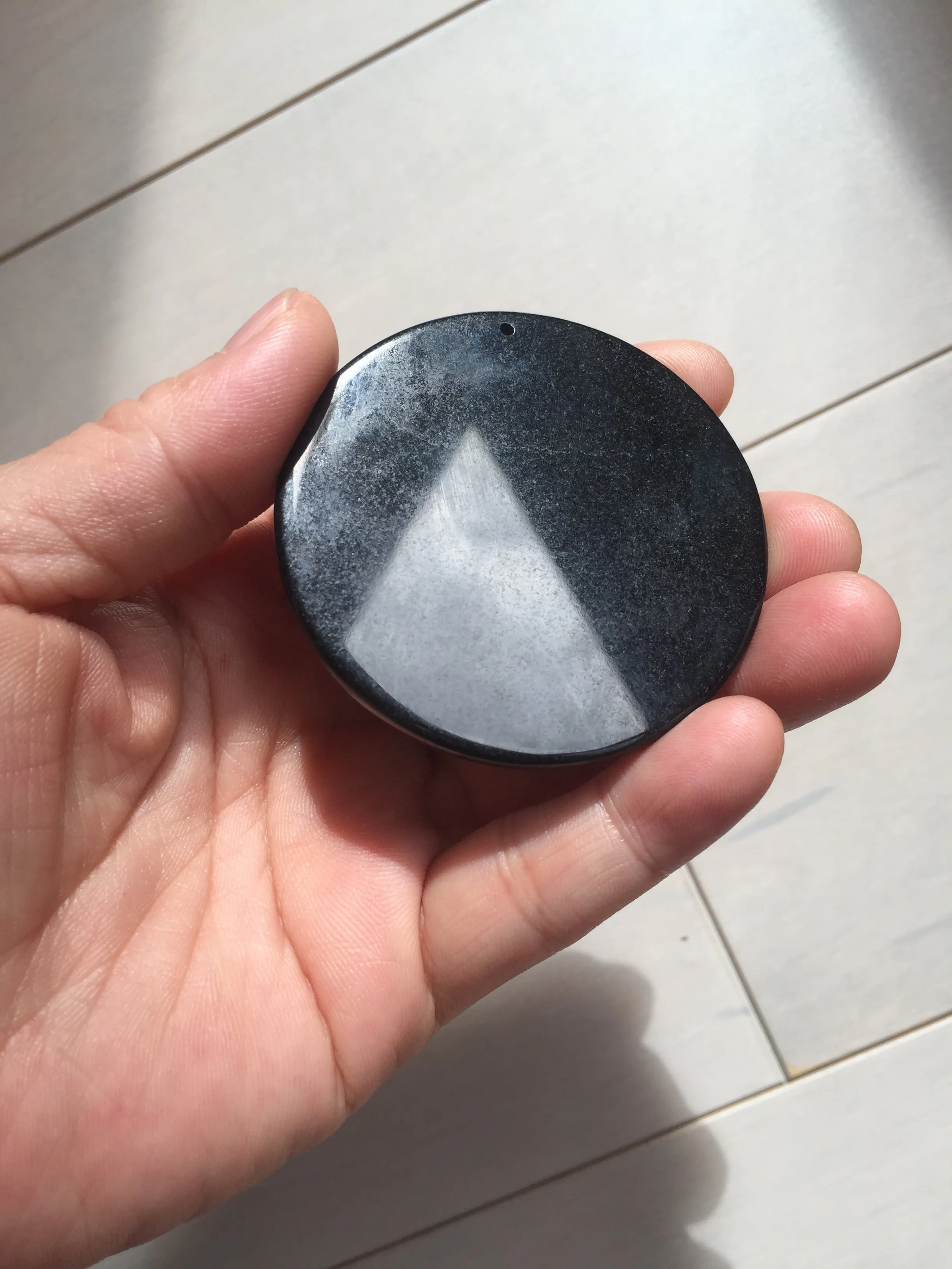 100% natural black jadeite jade(Wuji, 乌鸡)  Guanyin (观音) safe and sound pendant/worry stone/decor BM38