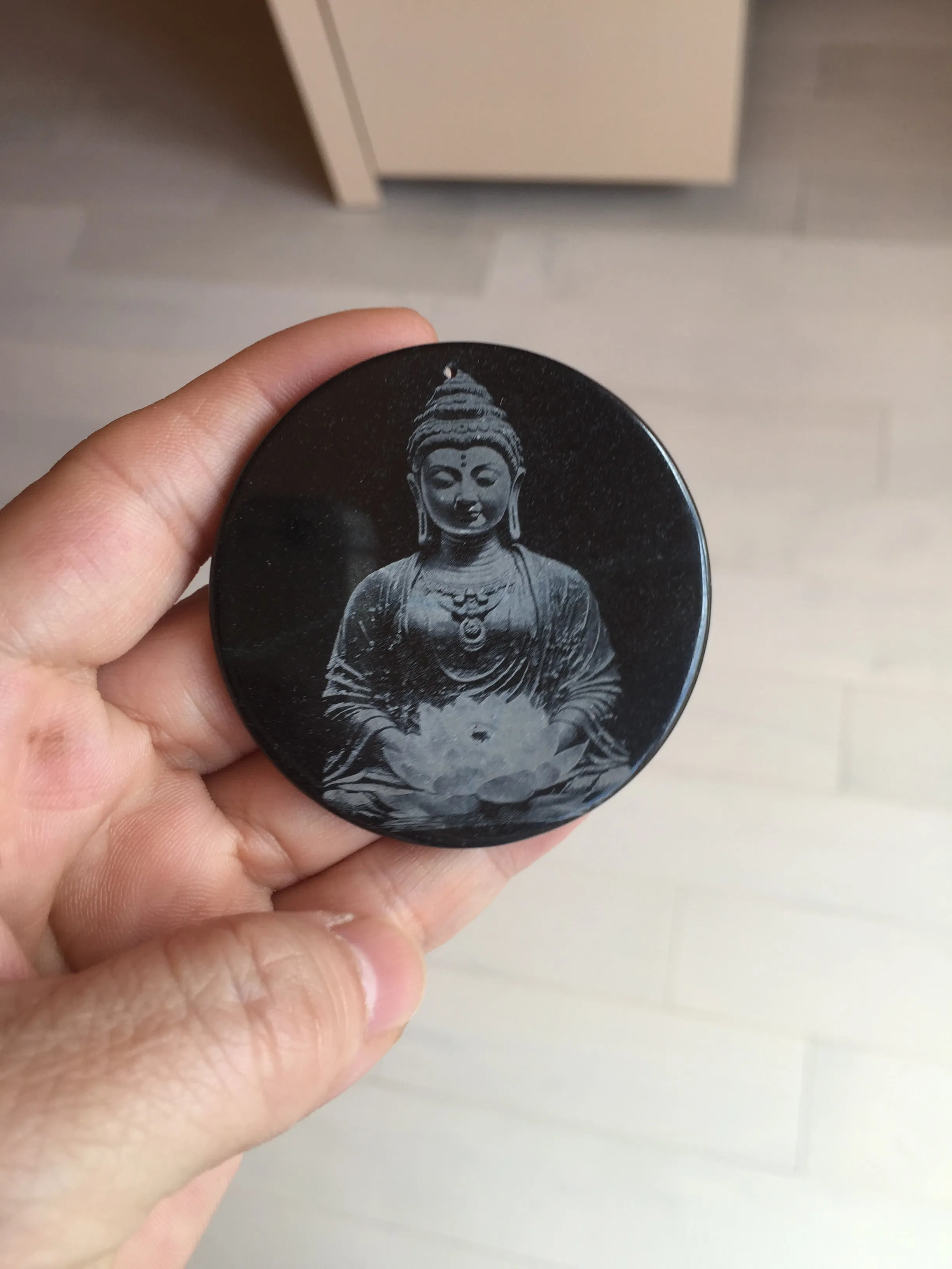 100% natural black jadeite jade(Wuji, 乌鸡)  Guanyin (观音) safe and sound pendant/worry stone/decor BM38