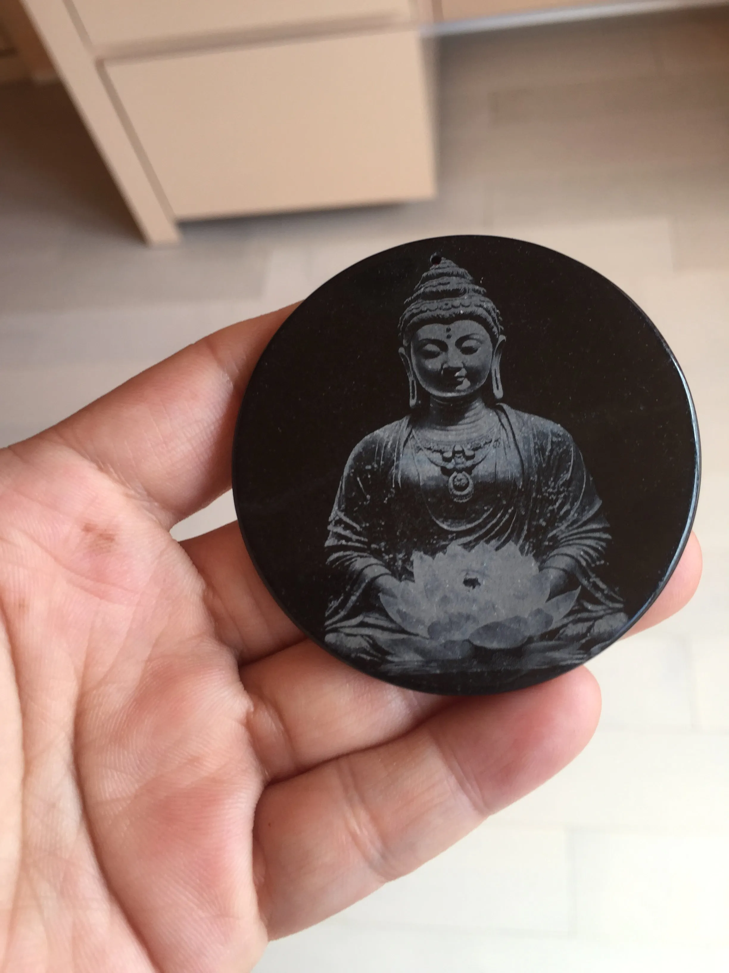 100% natural black jadeite jade(Wuji, 乌鸡)  Guanyin (观音) safe and sound pendant/worry stone/decor BM38