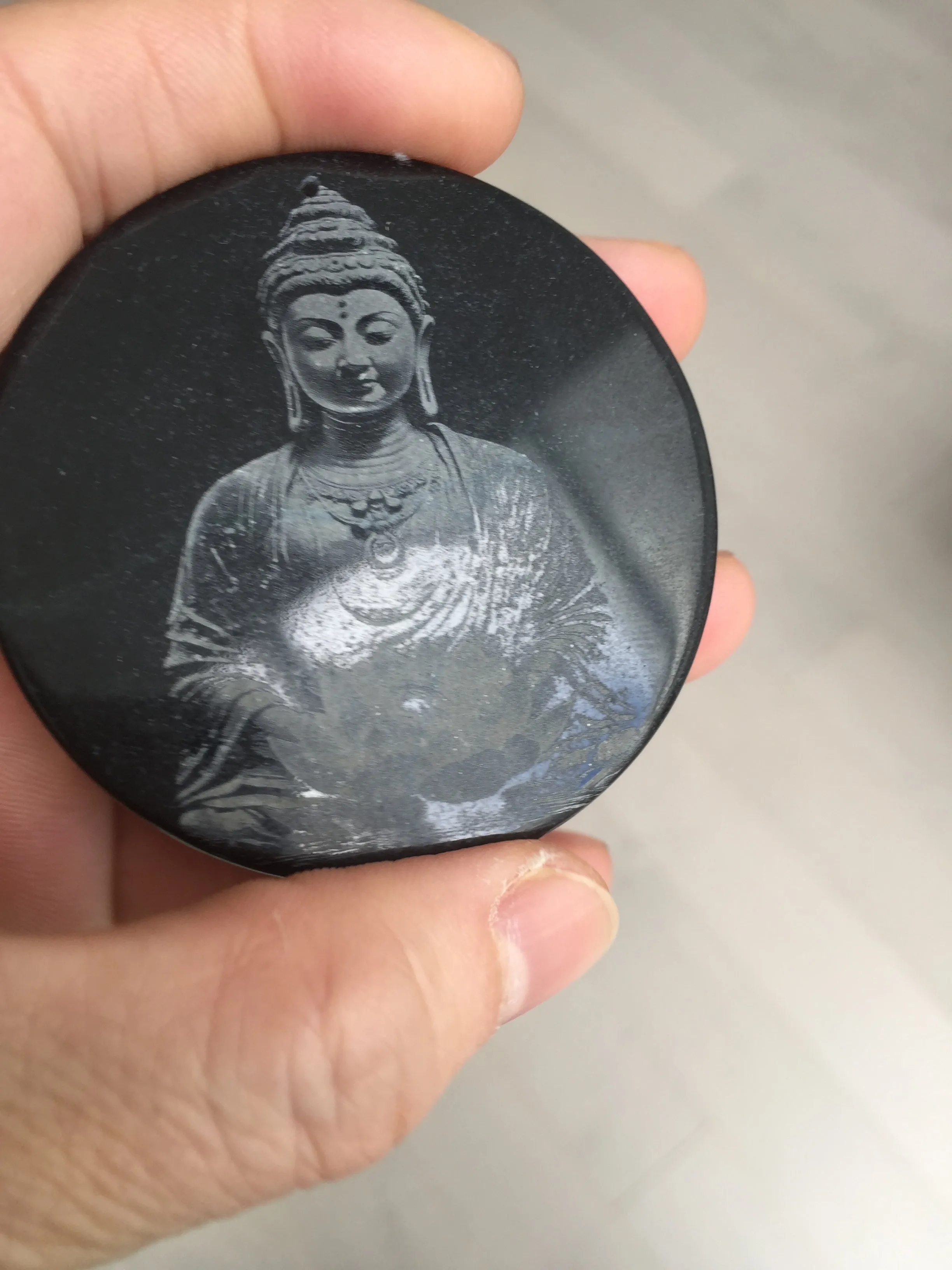 100% natural black jadeite jade(Wuji, 乌鸡)  Guanyin (观音) safe and sound pendant/worry stone/decor BM38