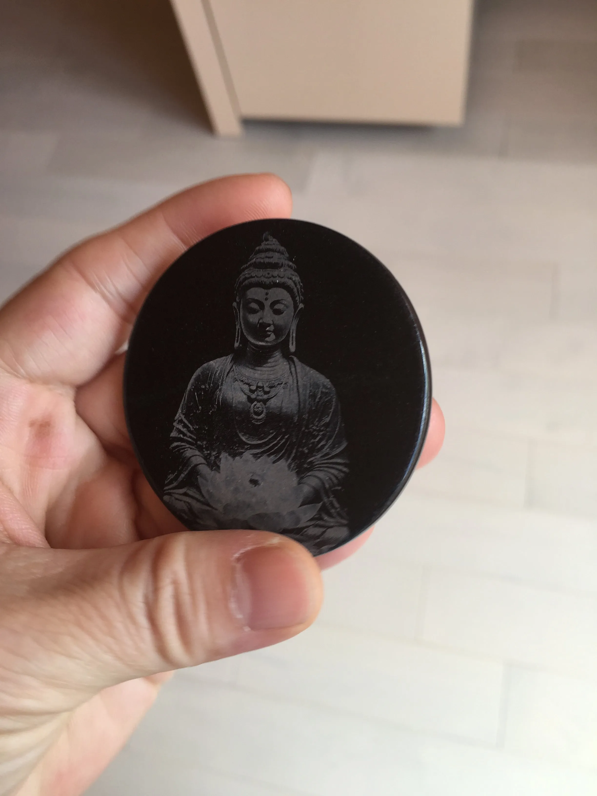 100% natural black jadeite jade(Wuji, 乌鸡)  Guanyin (观音) safe and sound pendant/worry stone/decor BM38