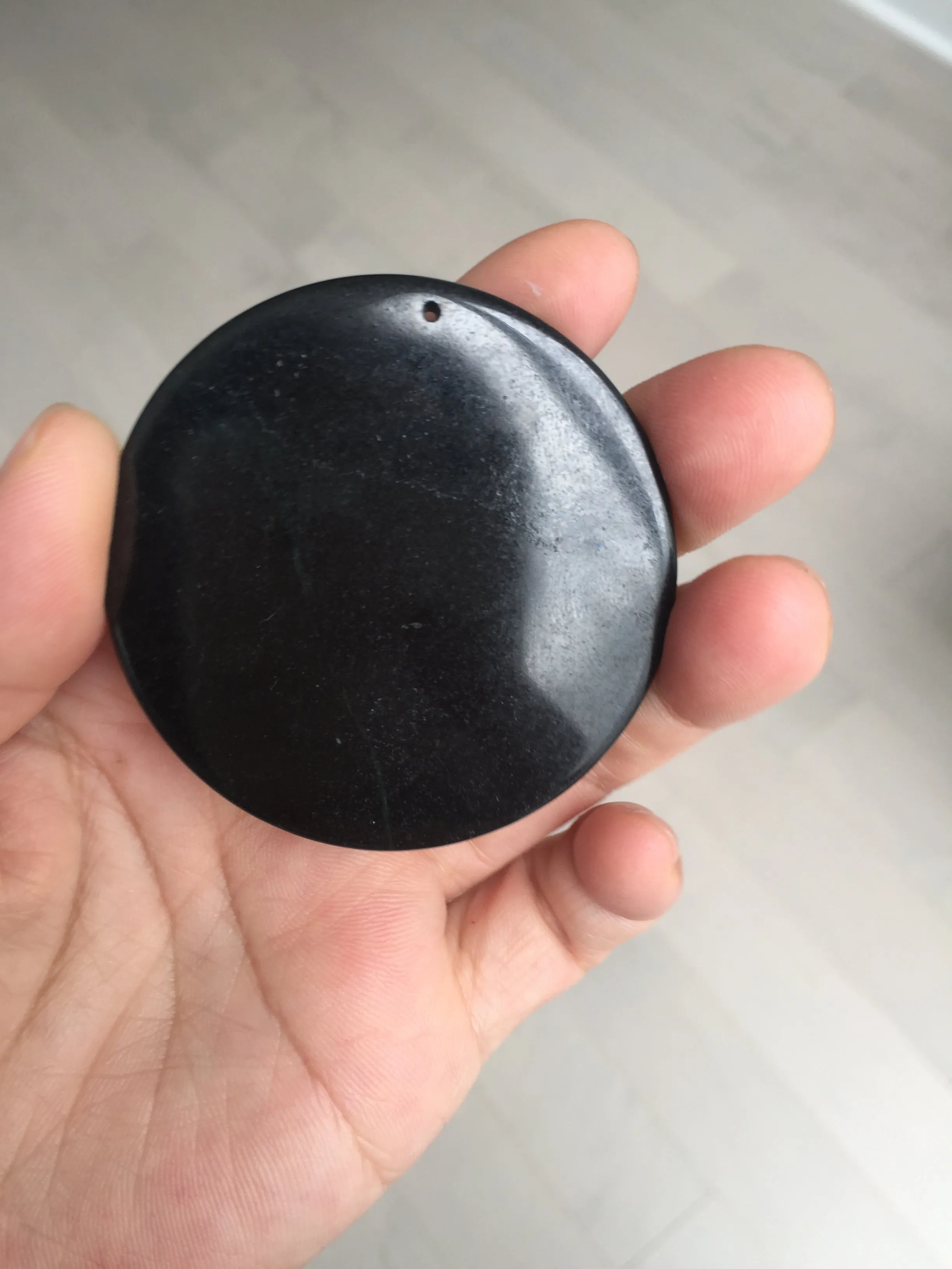 100% natural black jadeite jade(Wuji, 乌鸡)  Guanyin (观音) safe and sound pendant/worry stone/decor BM38