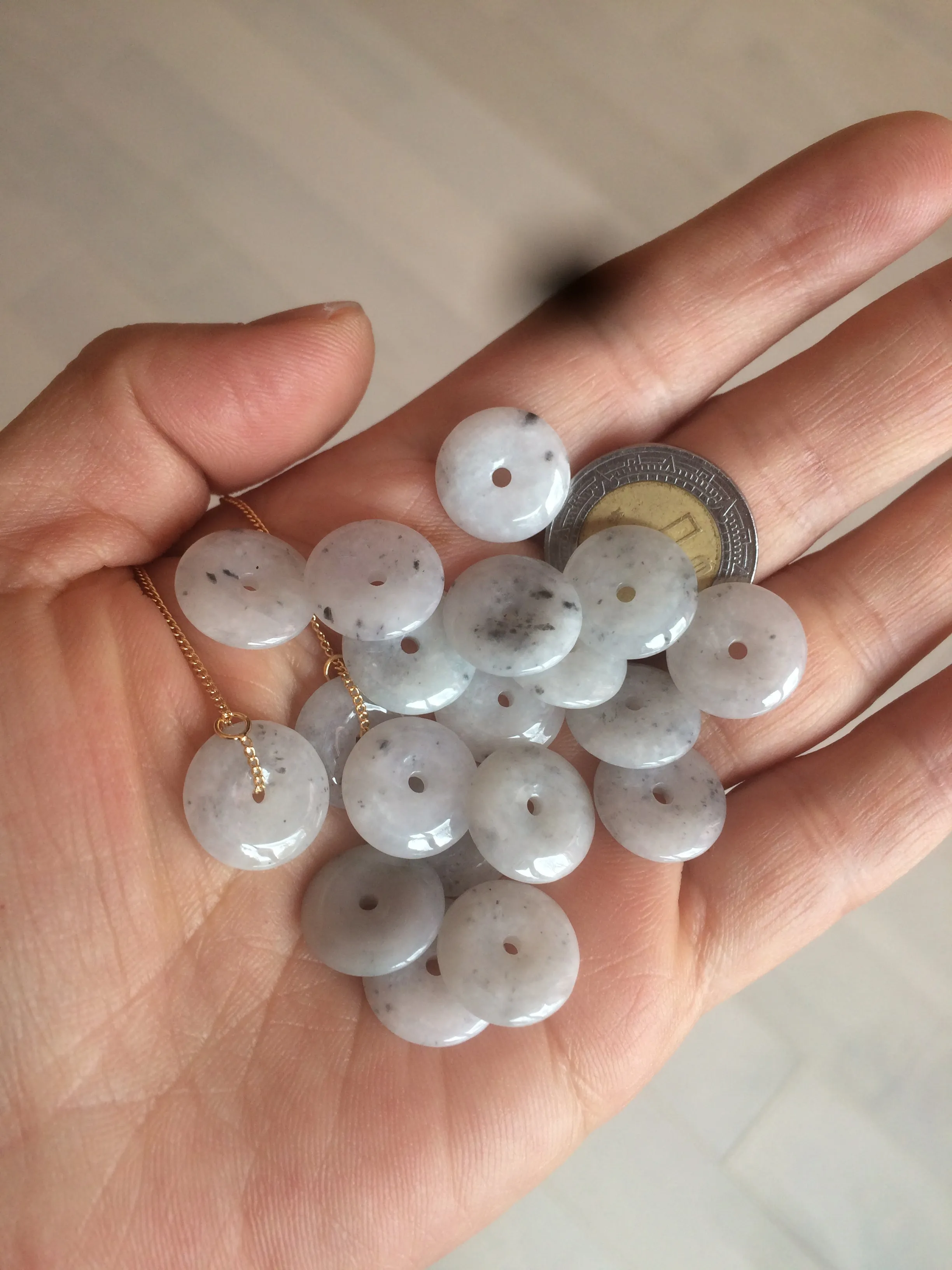 100% Natural icy watery white/black (冰乌鸡) safety guardian donut dangling jadeite Jade earring D81