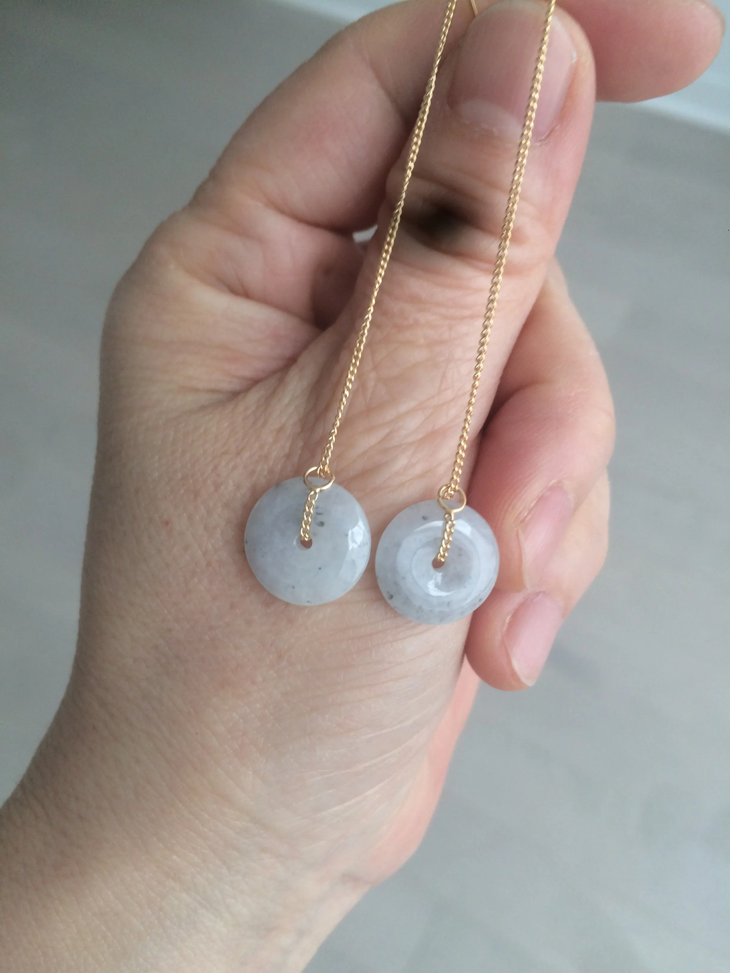 100% Natural icy watery white/black (冰乌鸡) safety guardian donut dangling jadeite Jade earring D81