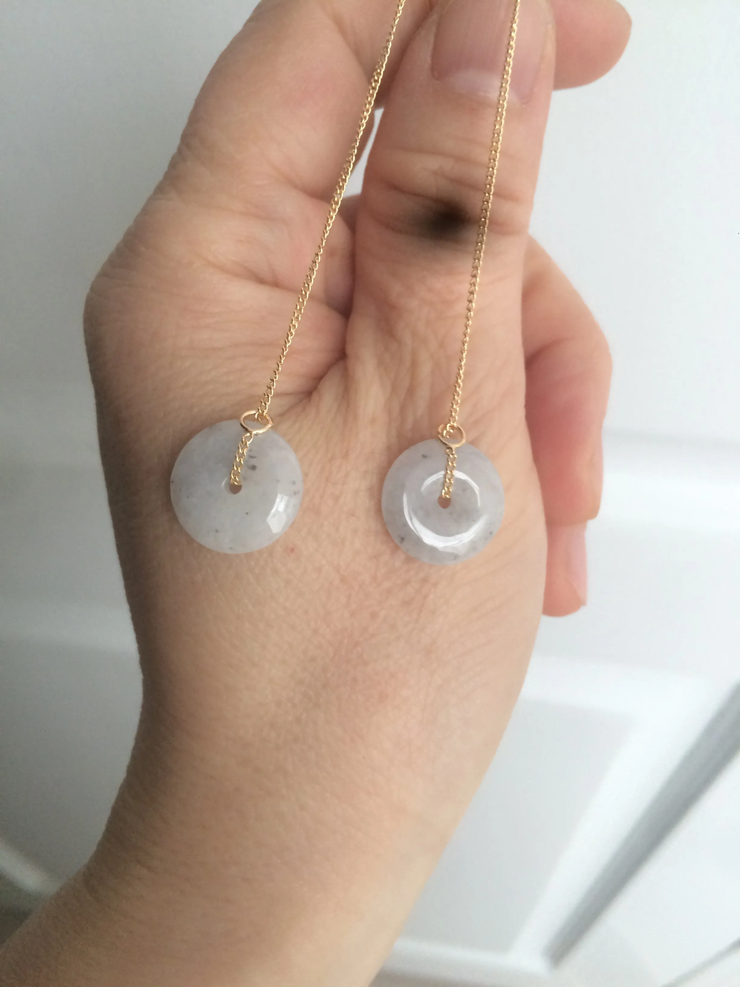 100% Natural icy watery white/black (冰乌鸡) safety guardian donut dangling jadeite Jade earring D81