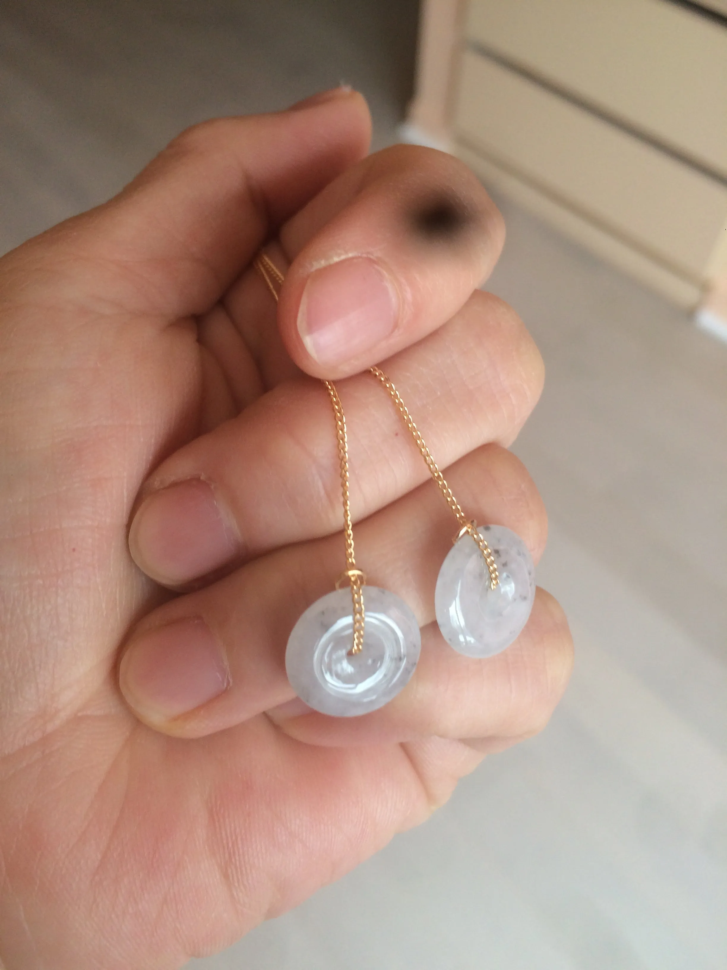 100% Natural icy watery white/black (冰乌鸡) safety guardian donut dangling jadeite Jade earring D81