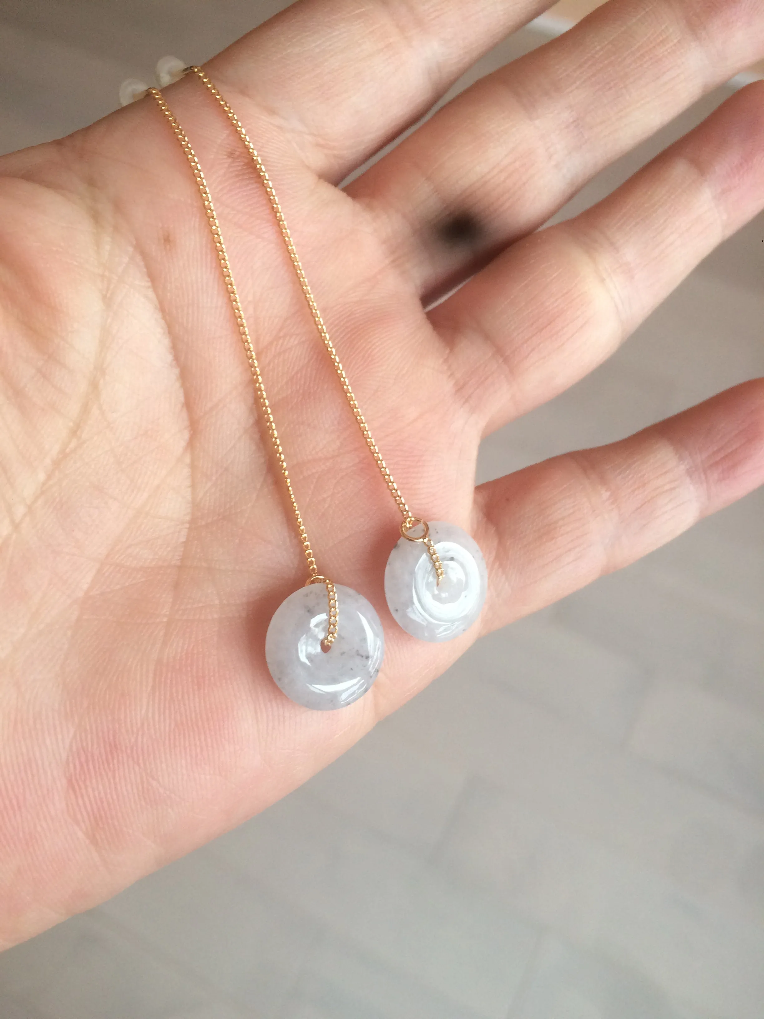 100% Natural icy watery white/black (冰乌鸡) safety guardian donut dangling jadeite Jade earring D81