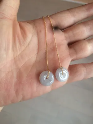 100% Natural icy watery white/black (冰乌鸡) safety guardian donut dangling jadeite Jade earring D81