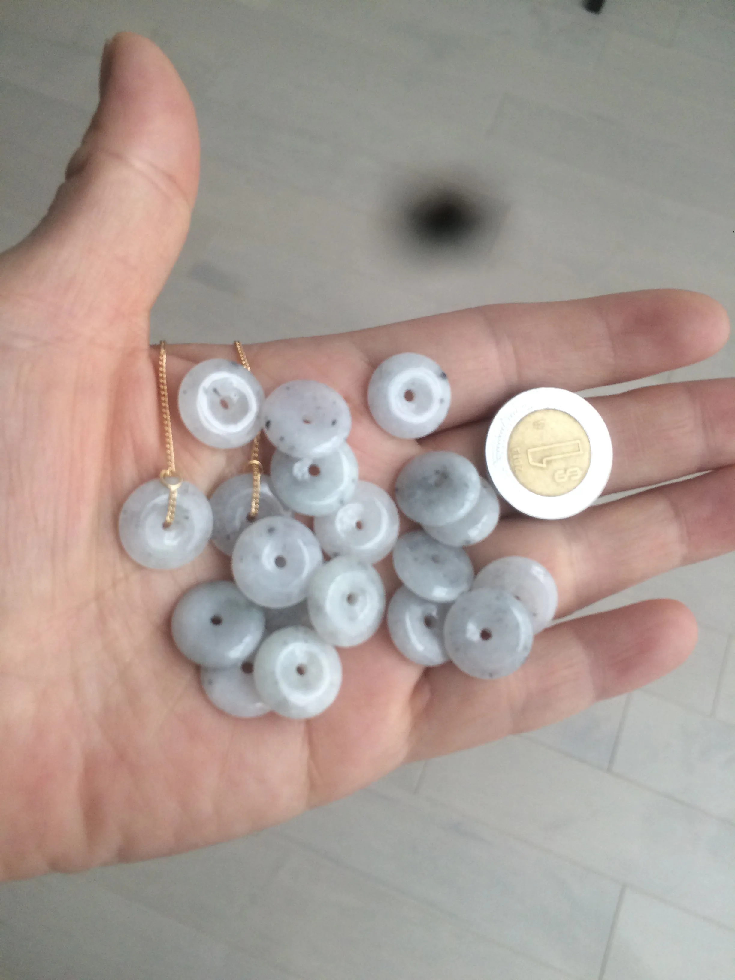 100% Natural icy watery white/black (冰乌鸡) safety guardian donut dangling jadeite Jade earring D81