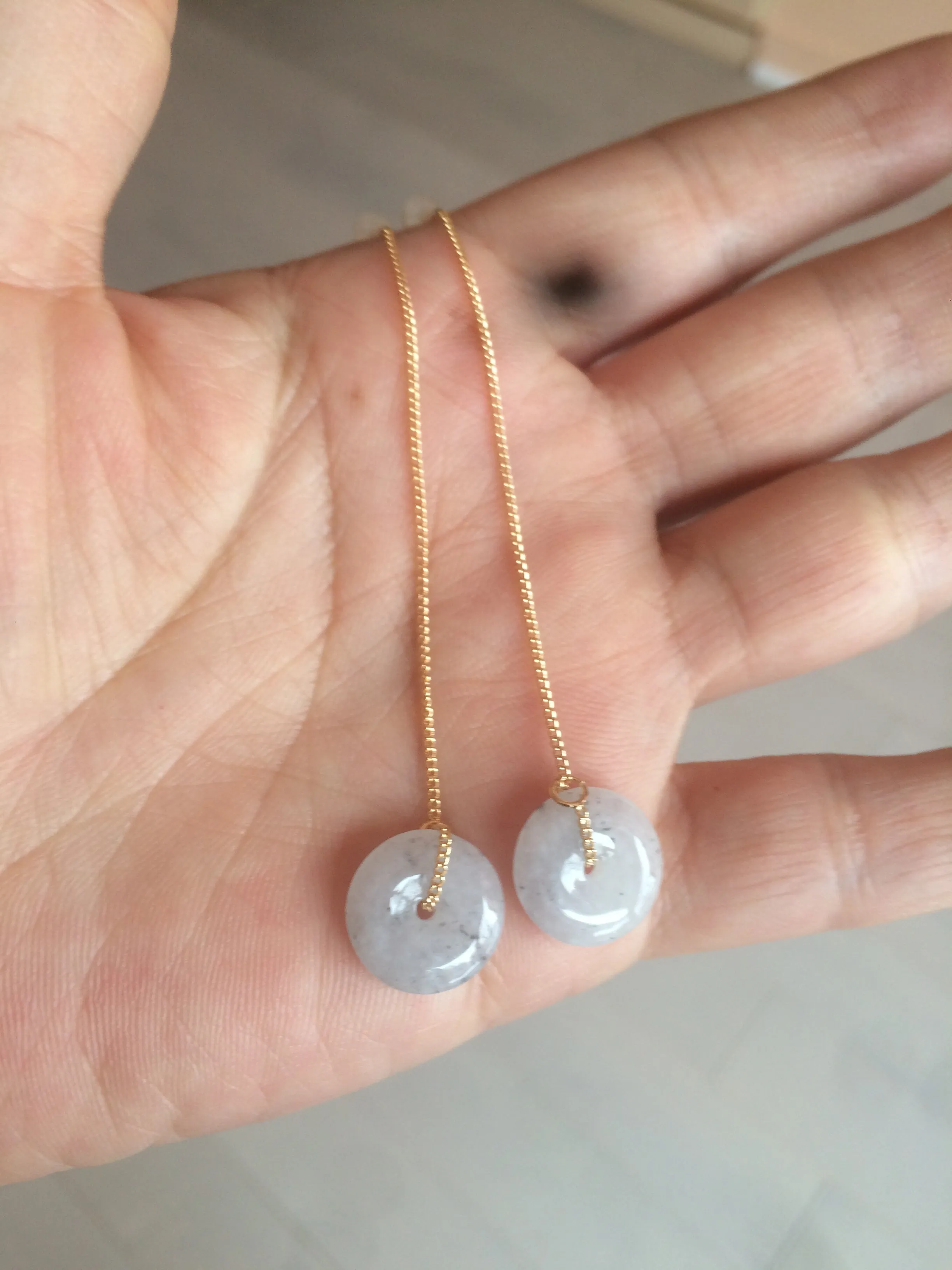100% Natural icy watery white/black (冰乌鸡) safety guardian donut dangling jadeite Jade earring D81