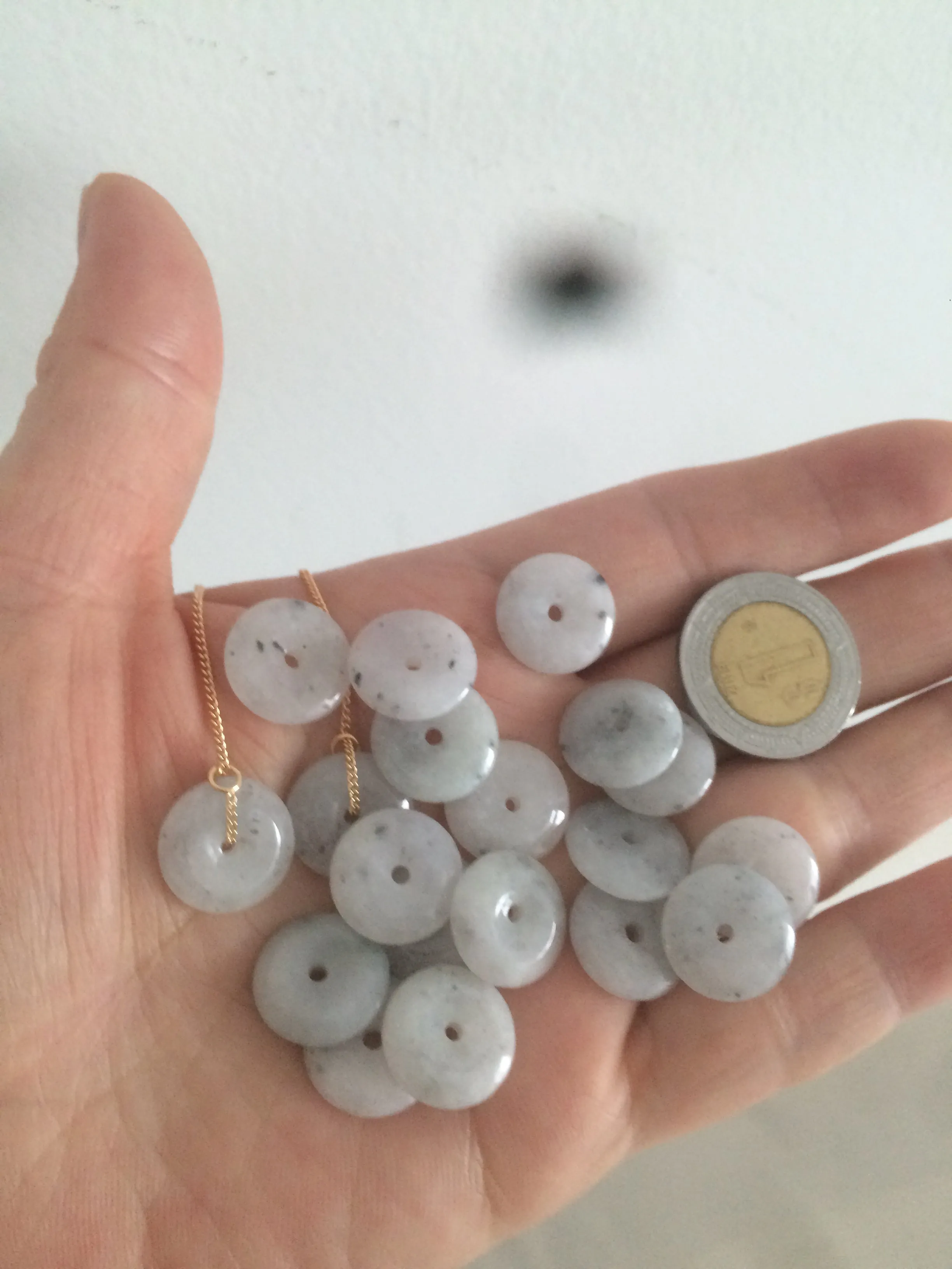 100% Natural icy watery white/black (冰乌鸡) safety guardian donut dangling jadeite Jade earring D81
