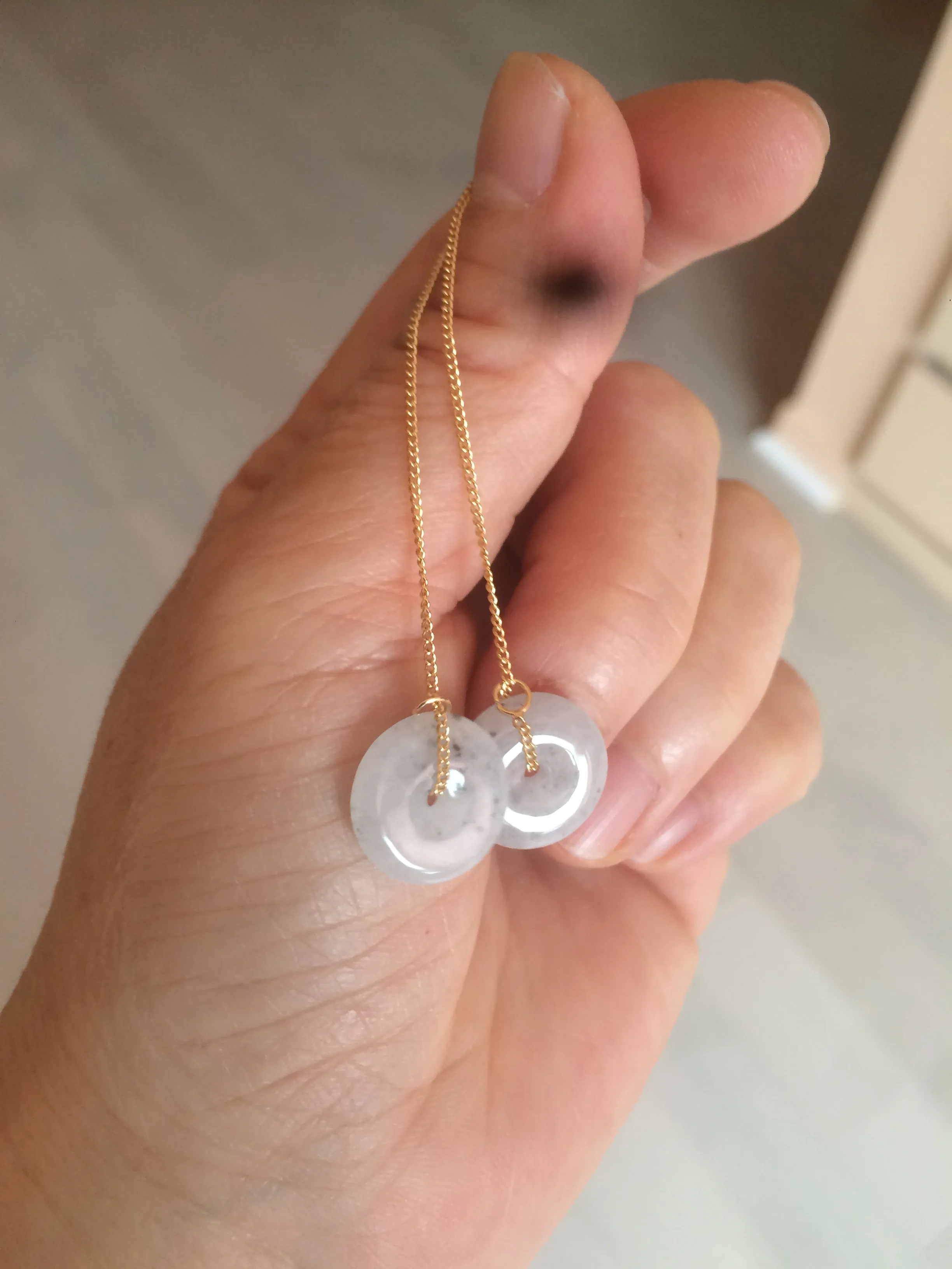100% Natural icy watery white/black (冰乌鸡) safety guardian donut dangling jadeite Jade earring D81