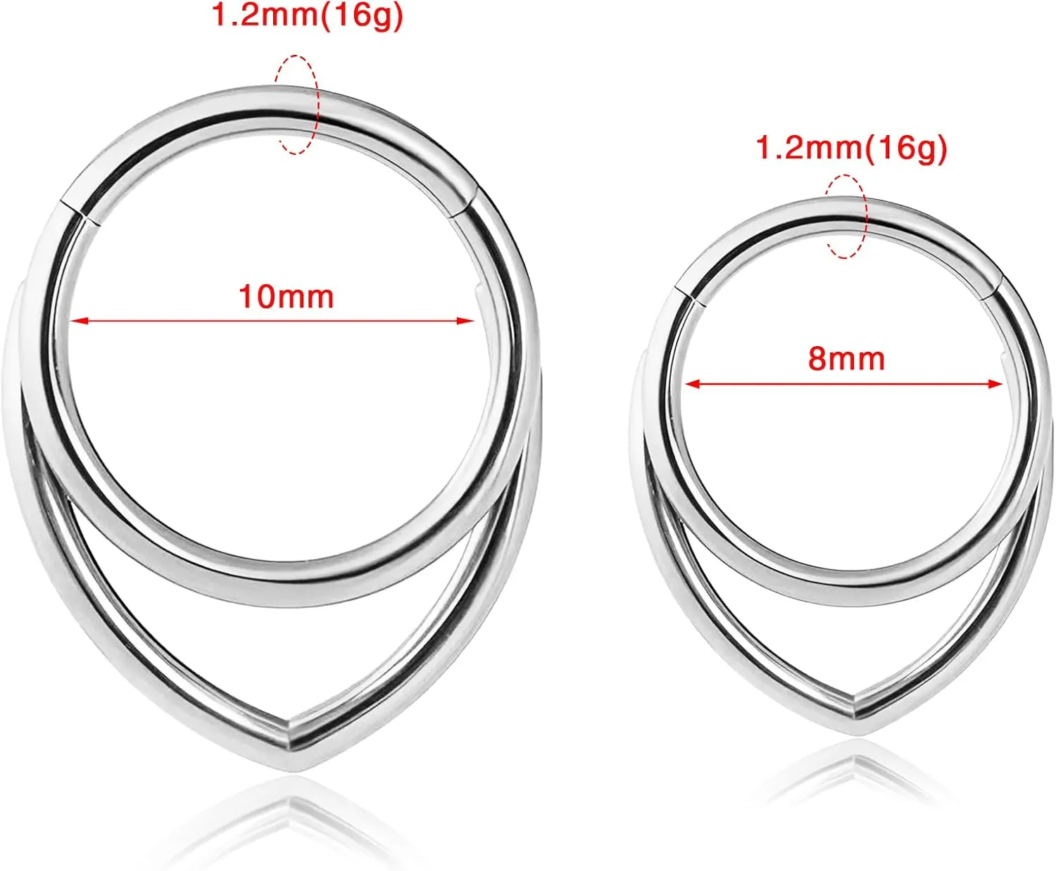 16g Septum Ring Hoops: Surgical Steel Double Ring Nose Rings, Hinged Segment Nose Lips Helix Cartilage Clicker Hoop Earrings Daith Piercing Rings for Women Men 8mm 10mm