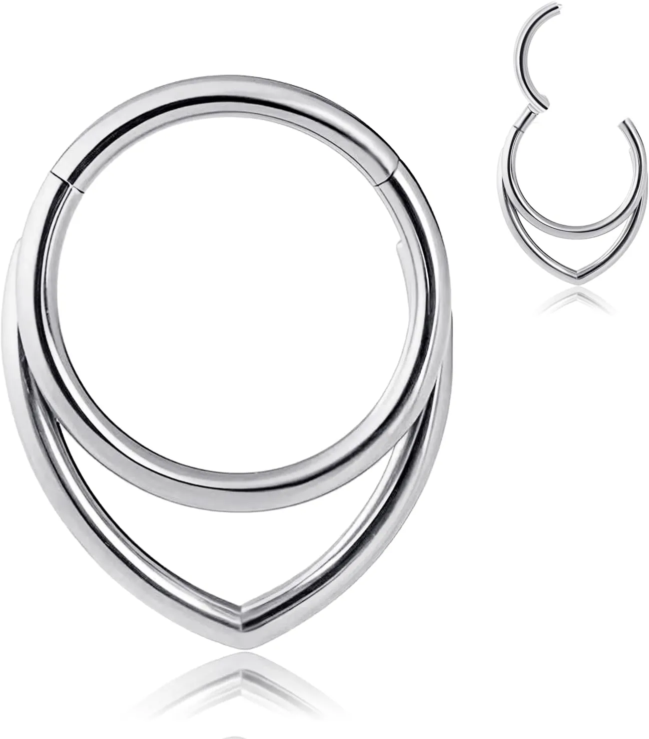 16g Septum Ring Hoops: Surgical Steel Double Ring Nose Rings, Hinged Segment Nose Lips Helix Cartilage Clicker Hoop Earrings Daith Piercing Rings for Women Men 8mm 10mm
