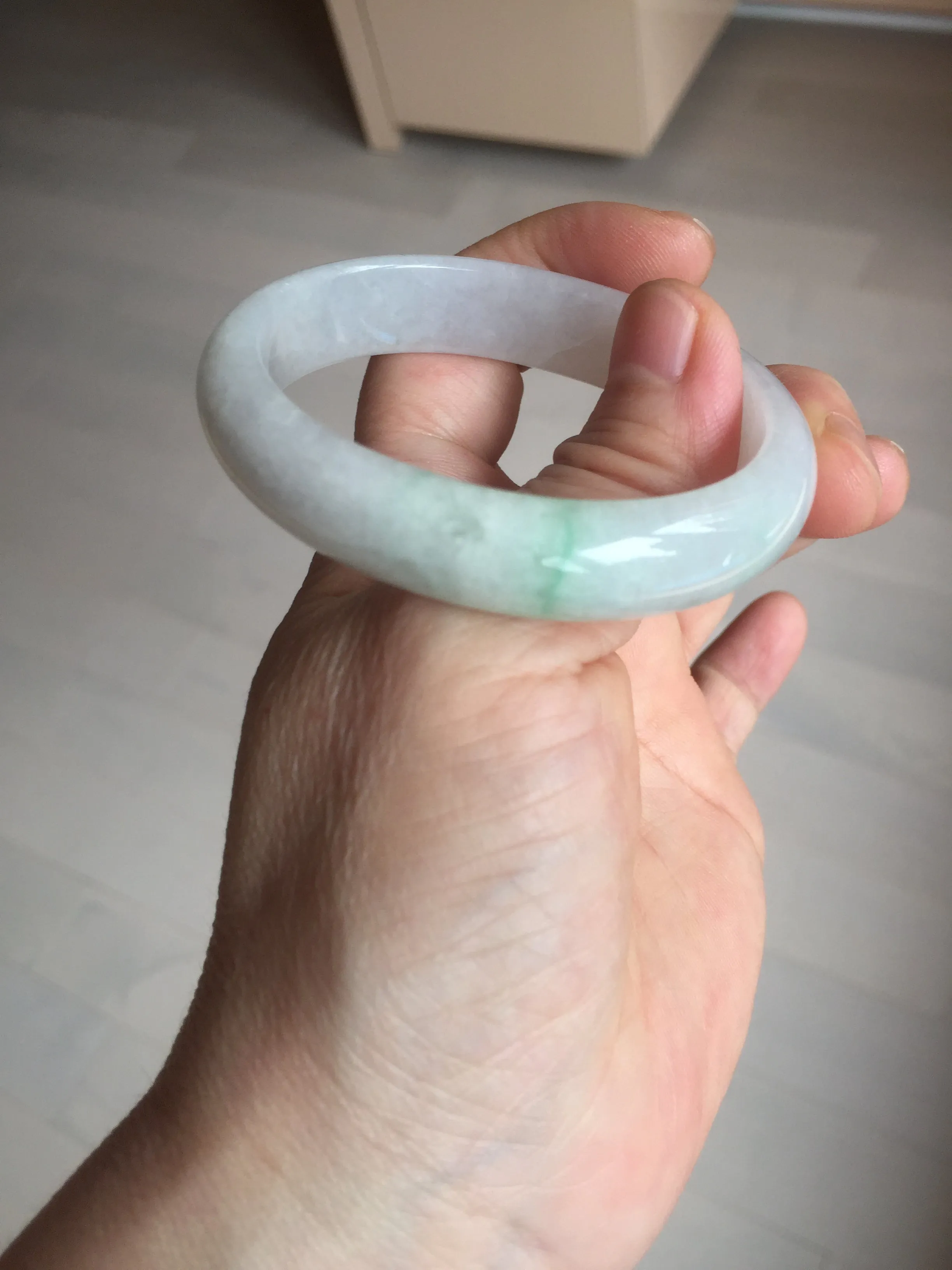 47mm certified 100% natural Type A icy watery sunny green white oval jadeite jade bangle BP47-9362