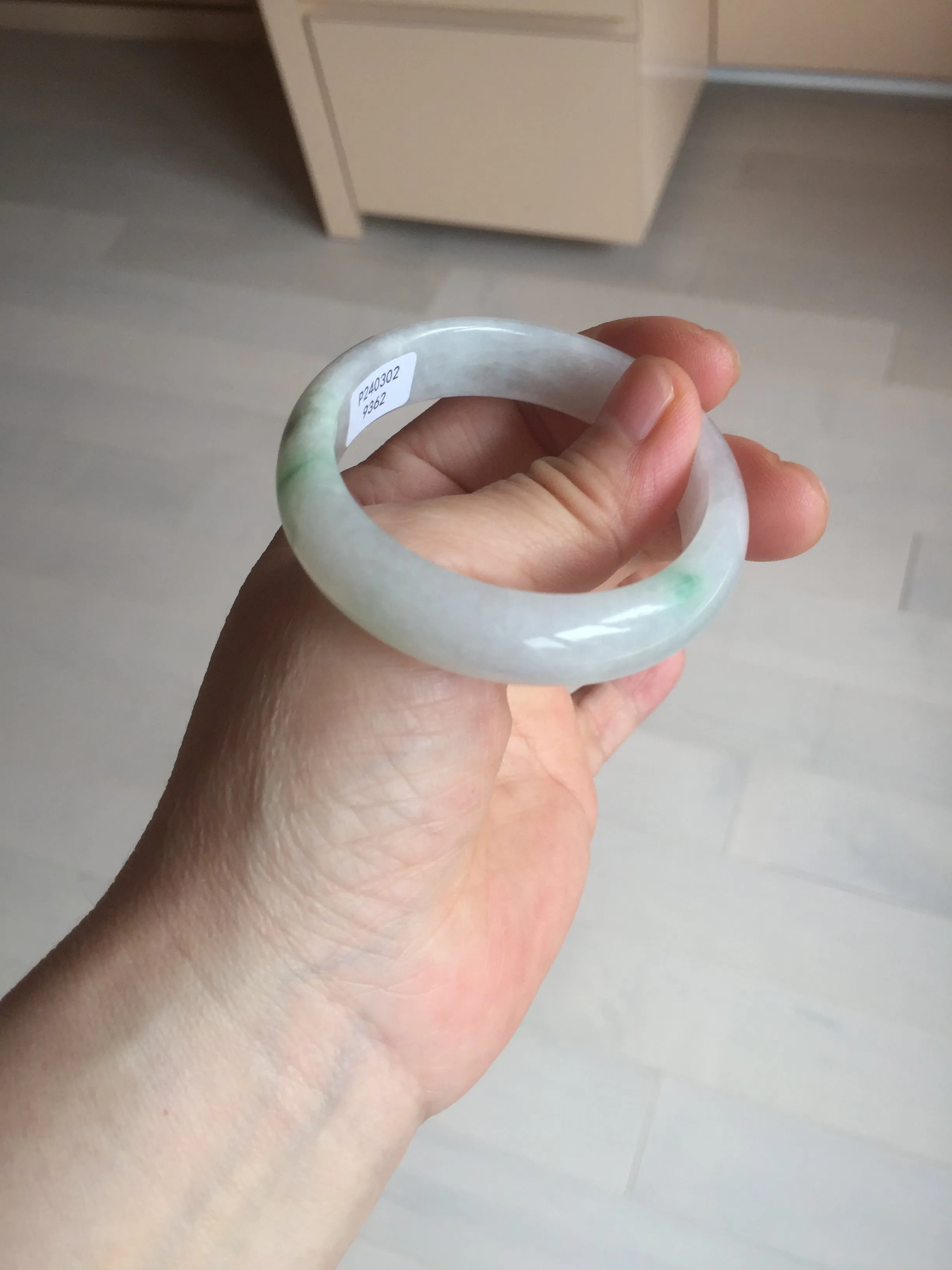 47mm certified 100% natural Type A icy watery sunny green white oval jadeite jade bangle BP47-9362