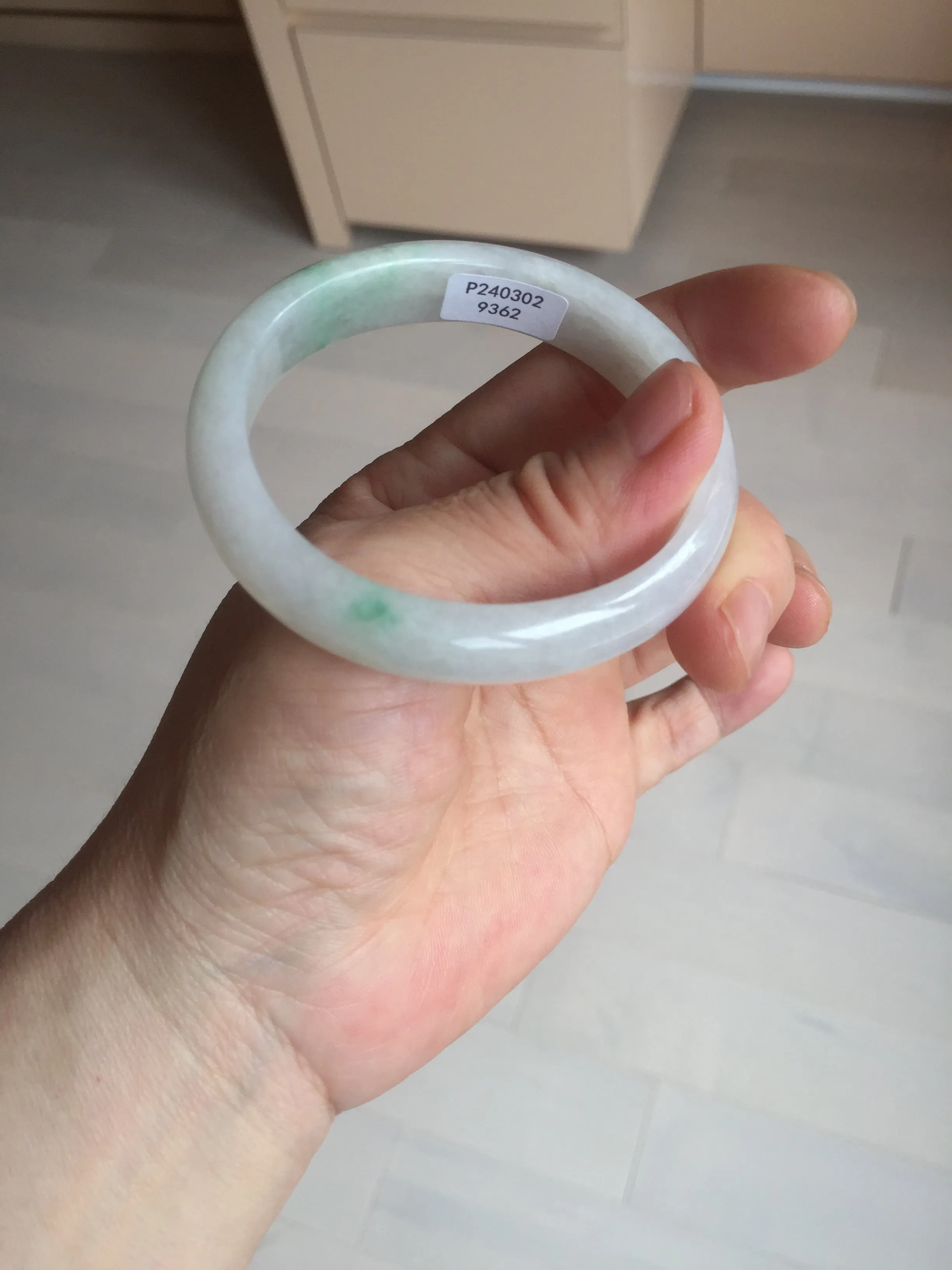 47mm certified 100% natural Type A icy watery sunny green white oval jadeite jade bangle BP47-9362