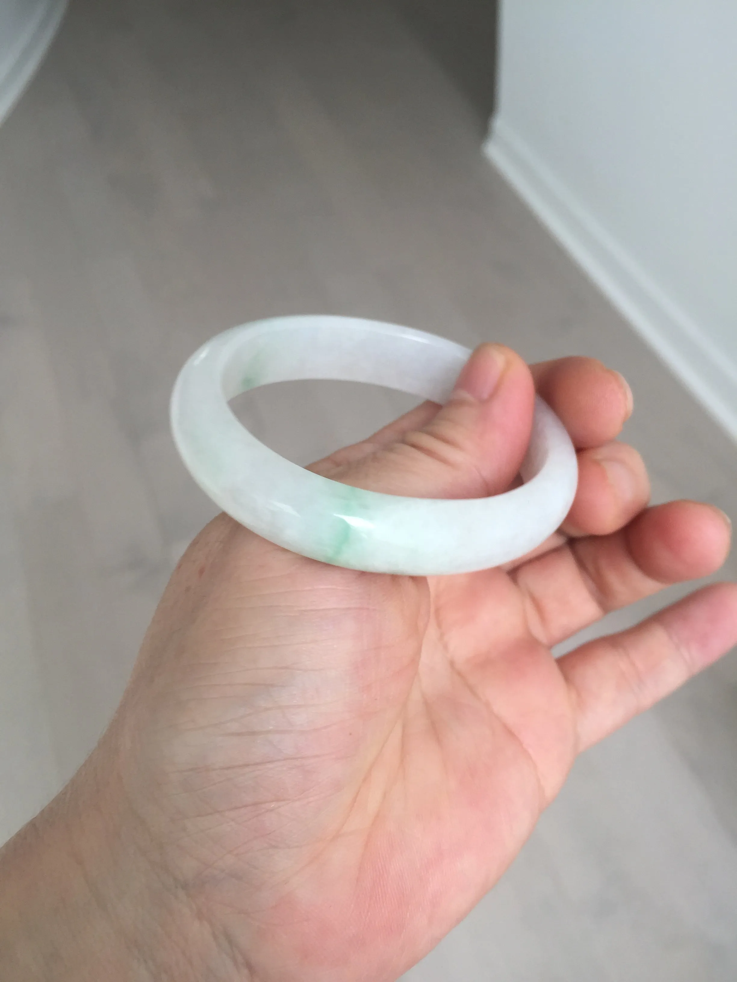 47mm certified 100% natural Type A icy watery sunny green white oval jadeite jade bangle BP47-9362