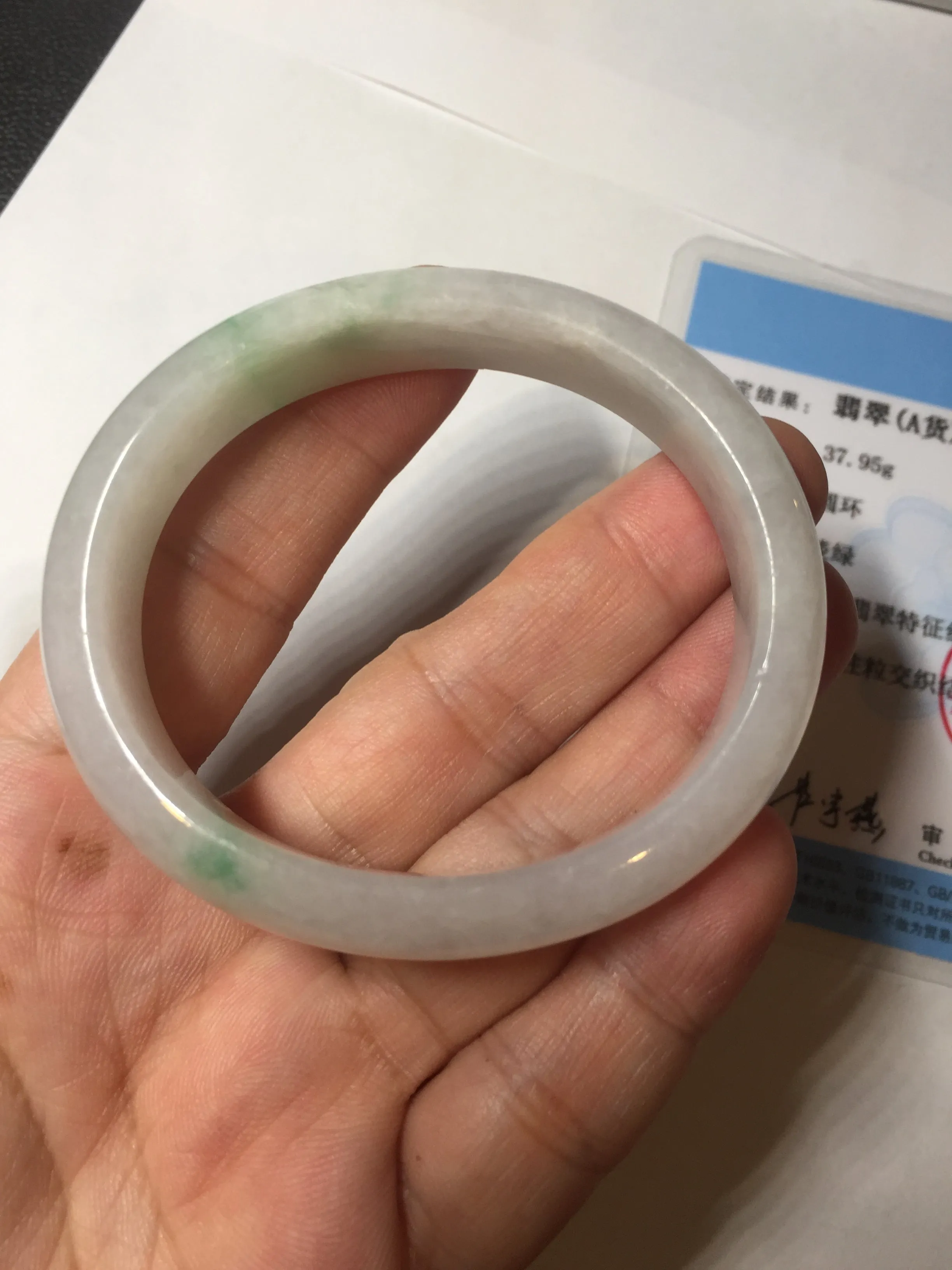 47mm certified 100% natural Type A icy watery sunny green white oval jadeite jade bangle BP47-9362