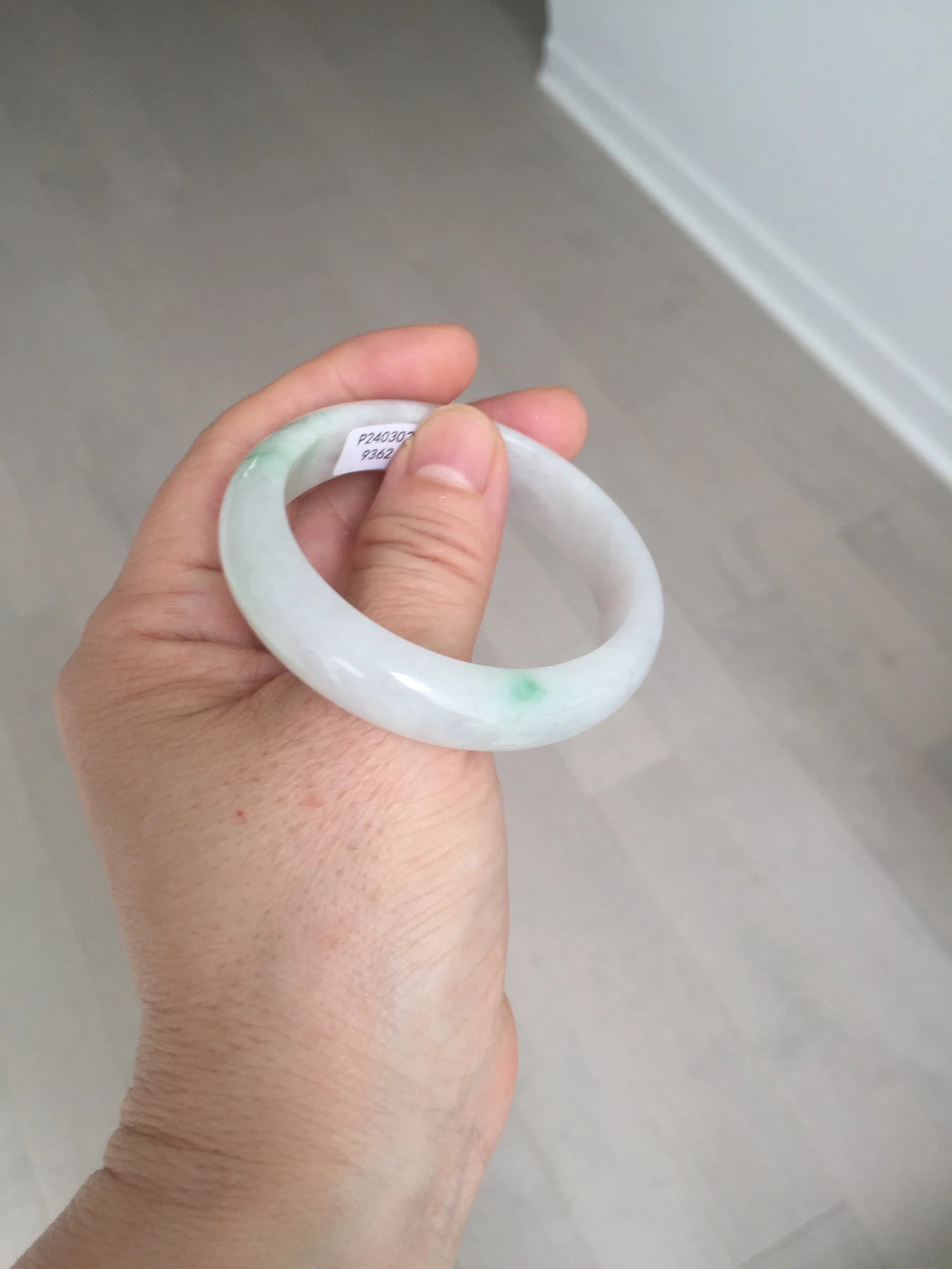 47mm certified 100% natural Type A icy watery sunny green white oval jadeite jade bangle BP47-9362