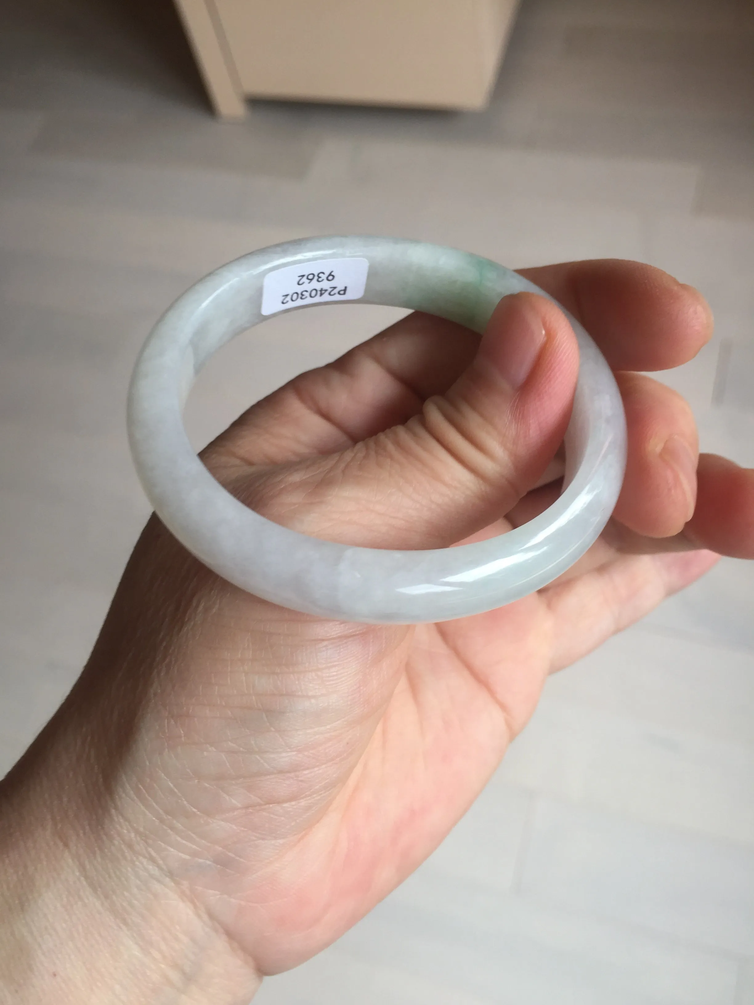 47mm certified 100% natural Type A icy watery sunny green white oval jadeite jade bangle BP47-9362