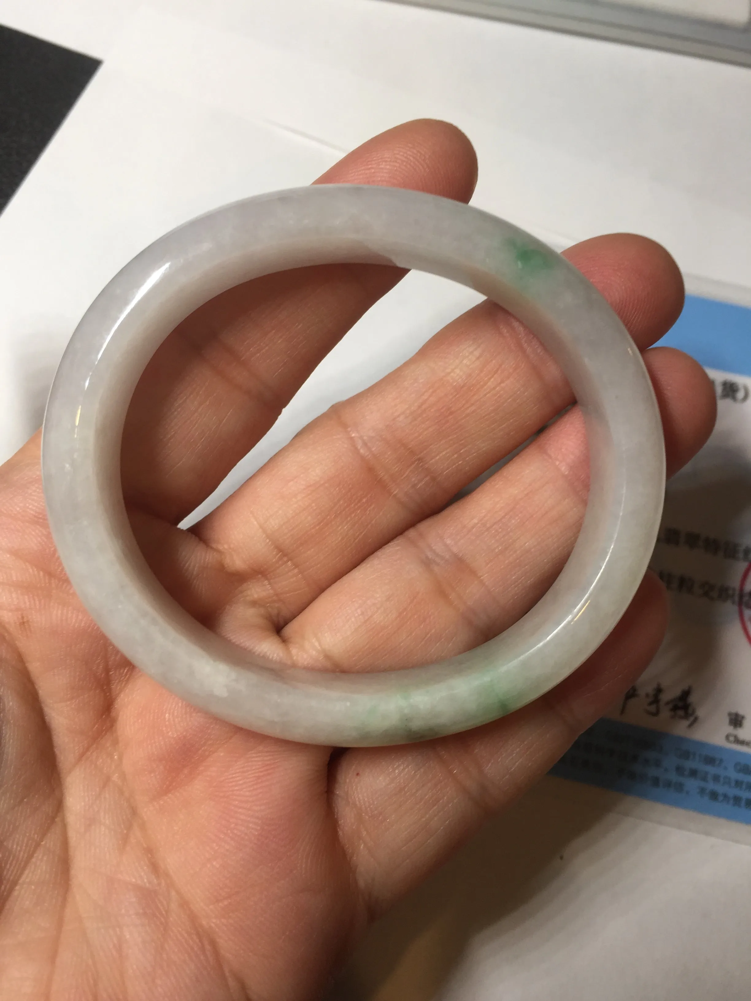 47mm certified 100% natural Type A icy watery sunny green white oval jadeite jade bangle BP47-9362