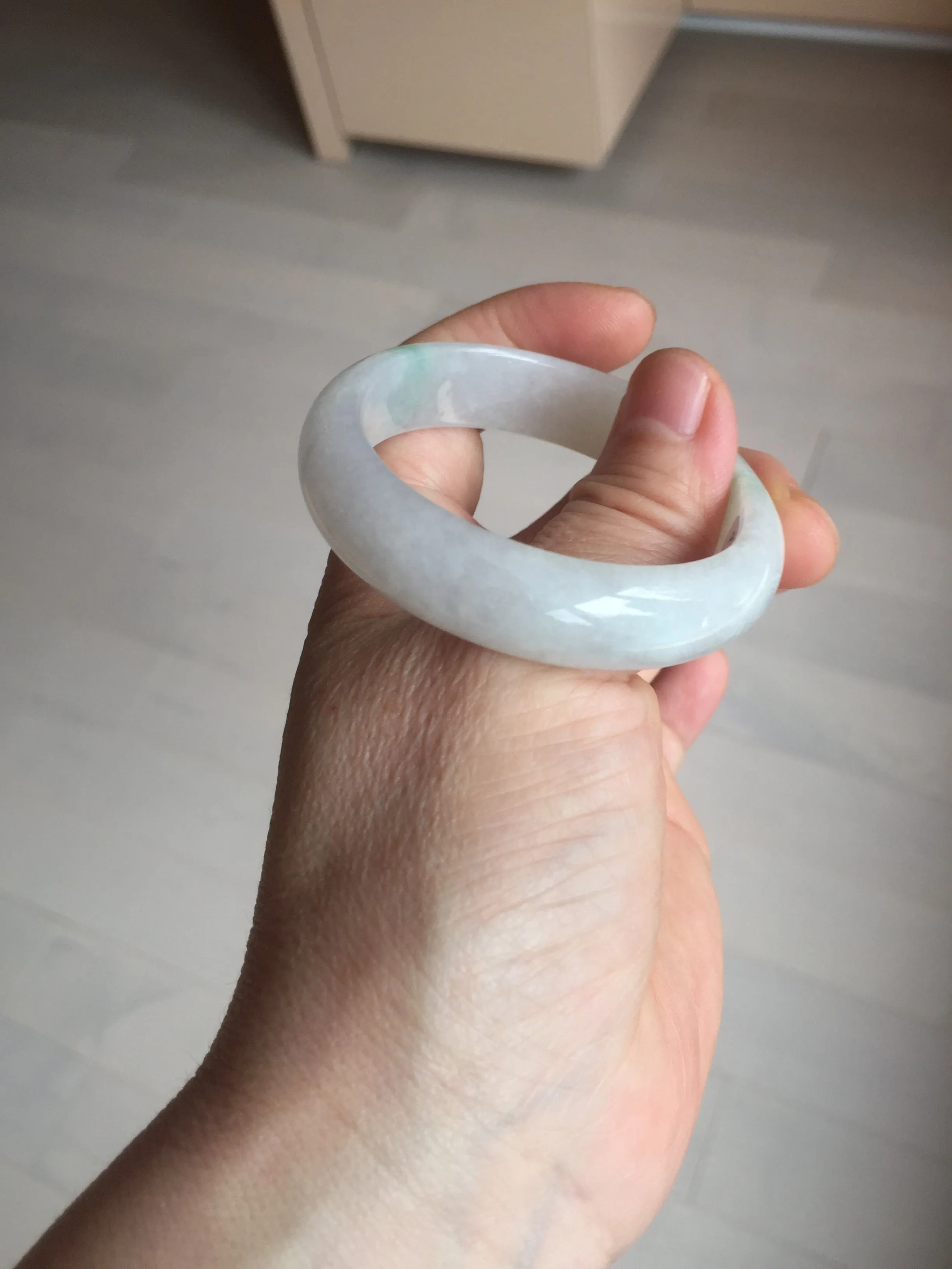 47mm certified 100% natural Type A icy watery sunny green white oval jadeite jade bangle BP47-9362
