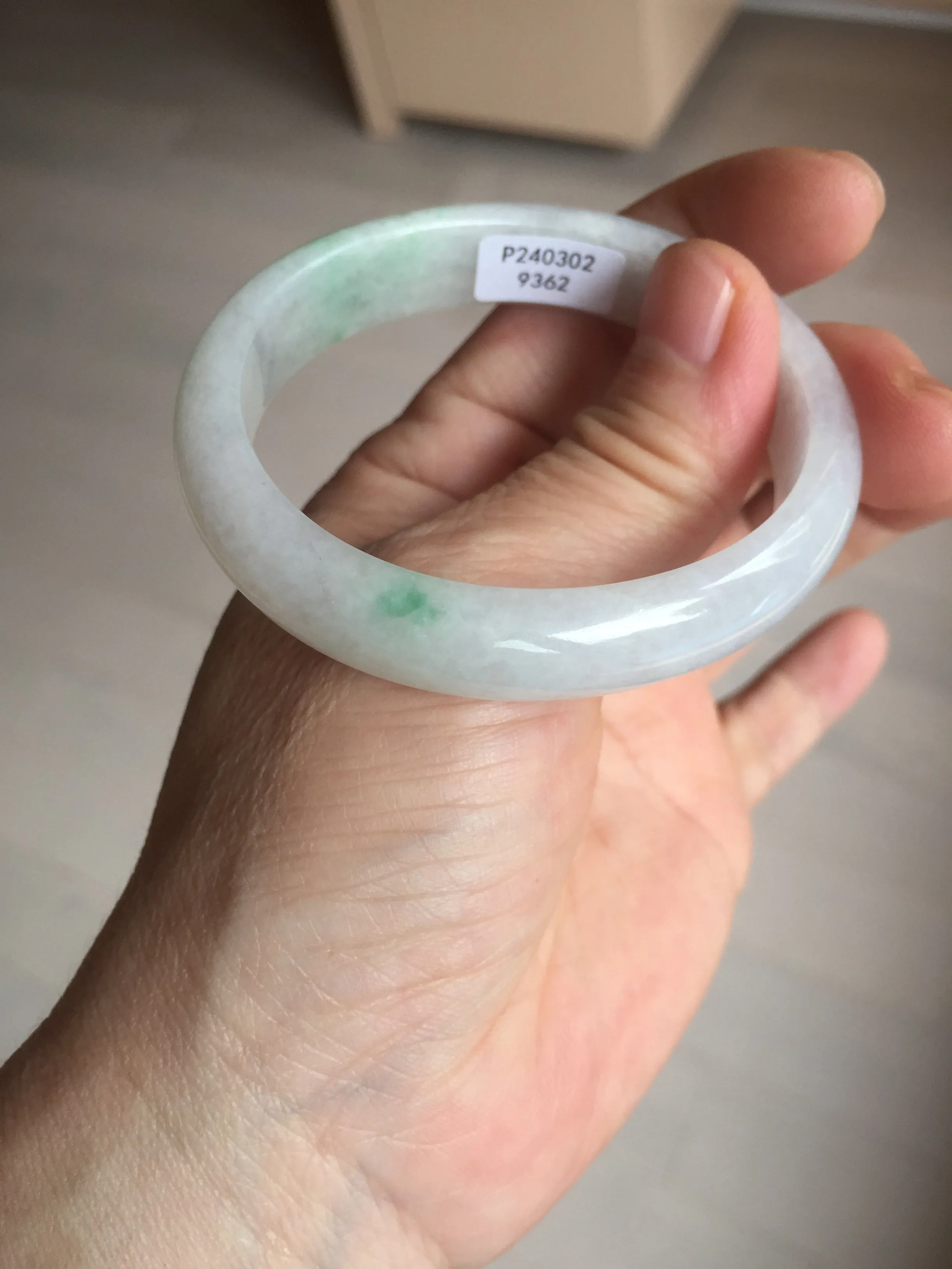 47mm certified 100% natural Type A icy watery sunny green white oval jadeite jade bangle BP47-9362